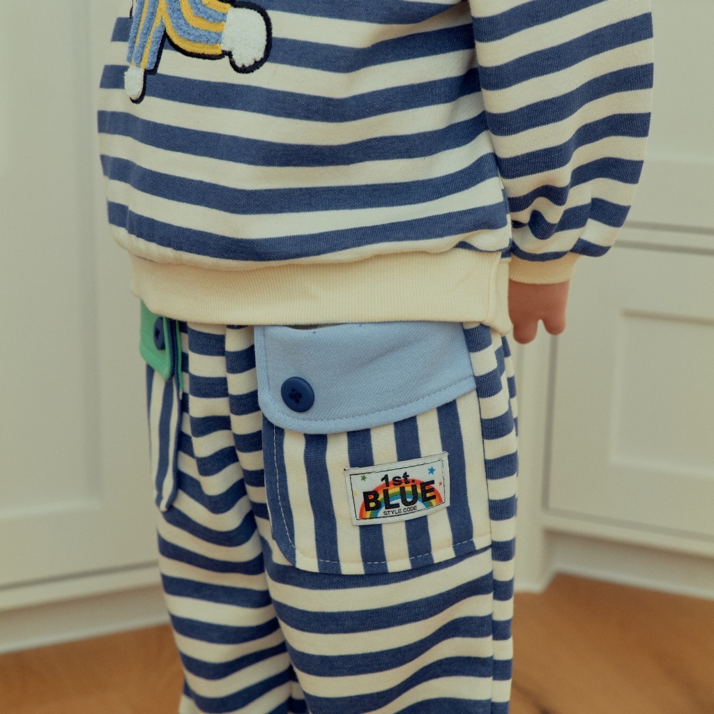 正韓春 1stblue 撞色口袋條紋縮口褲