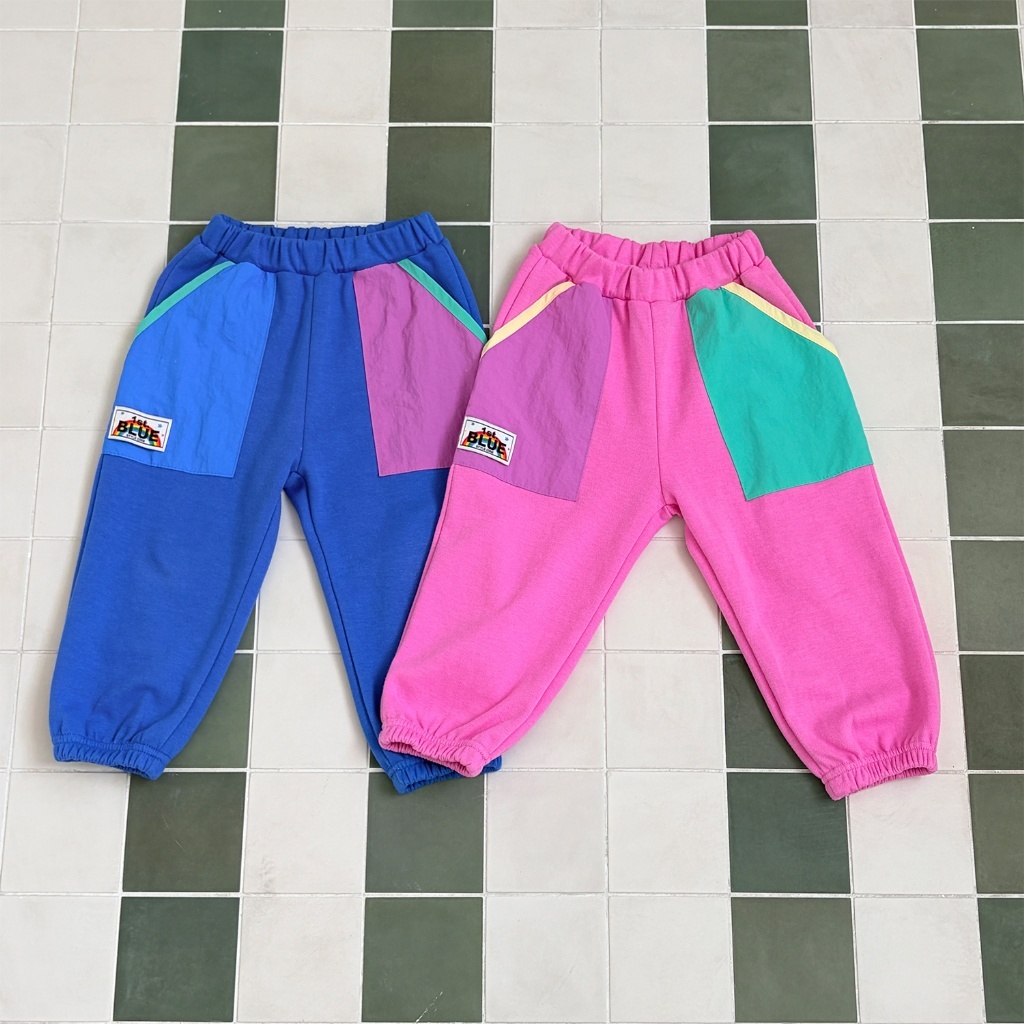 正韓春 1stblue 彩虹小標撞色口袋縮口褲