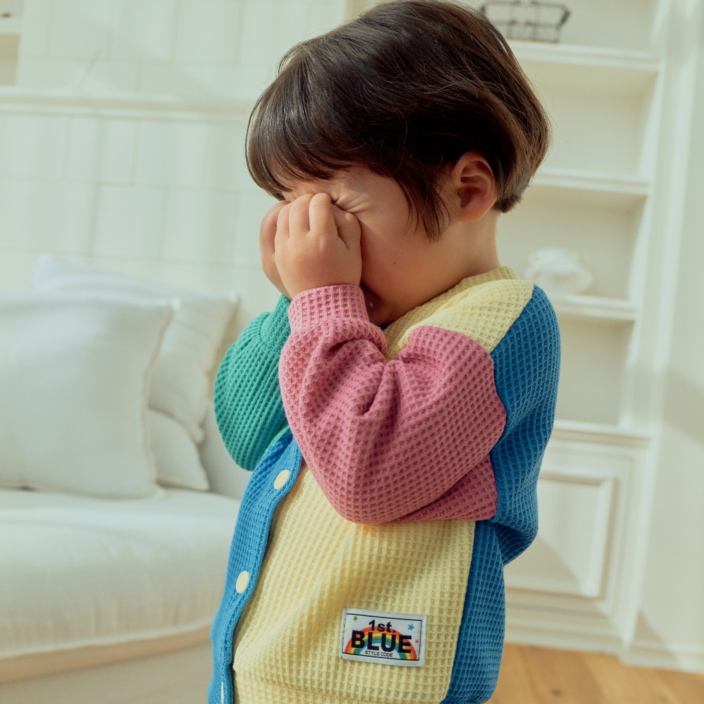 正韓春 1stblue 春季鬆餅格鈕釦外套