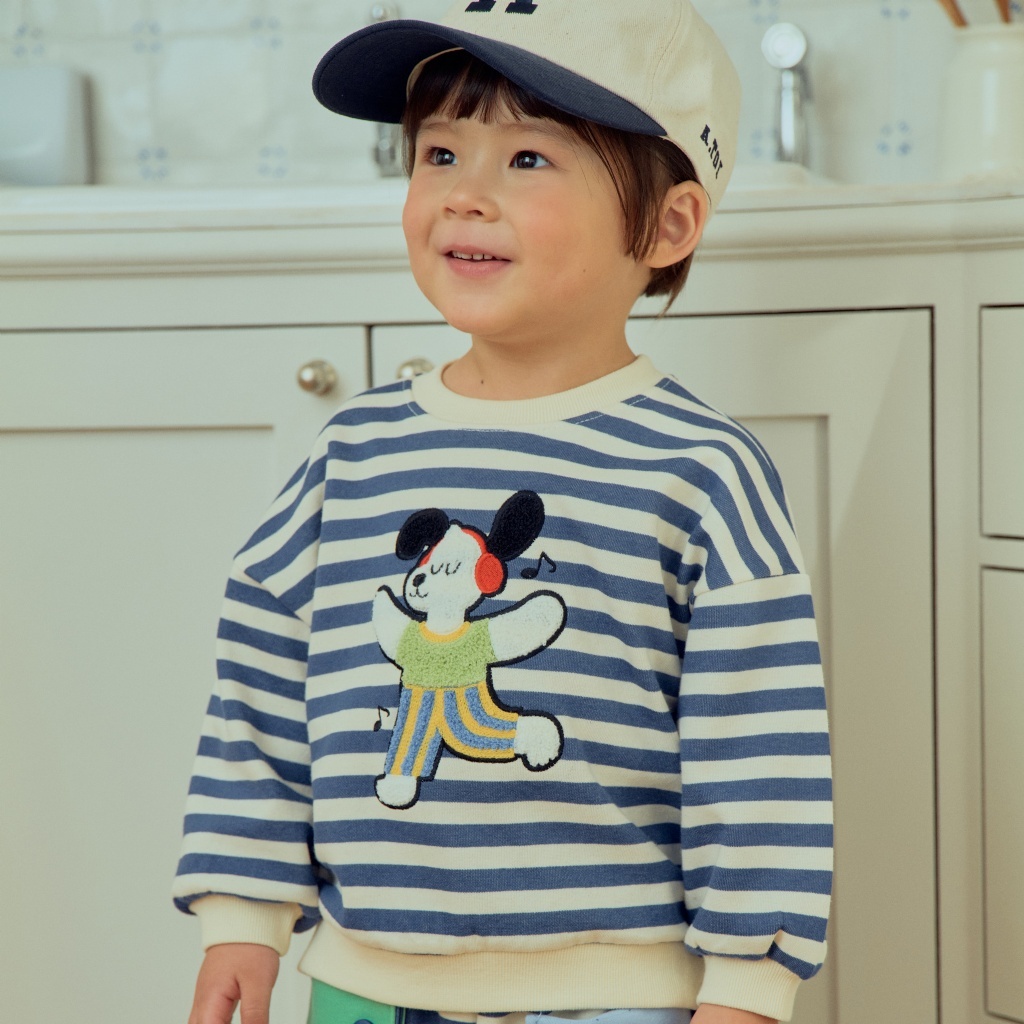 正韓春 1stblue 狗狗狐狸條紋上衣