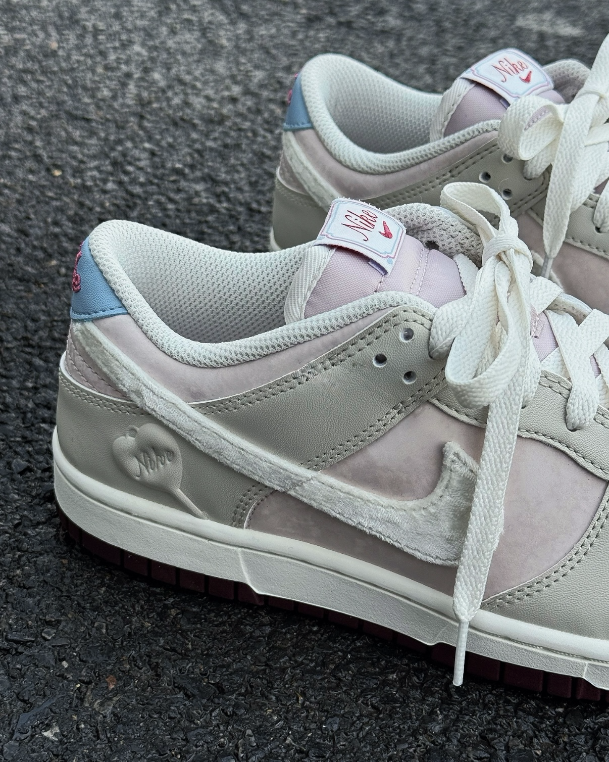 NIKE DUNK LOW 2026情人節限定 奶油白 粉紫 天鵝絨 立體愛心 女鞋 休閒鞋