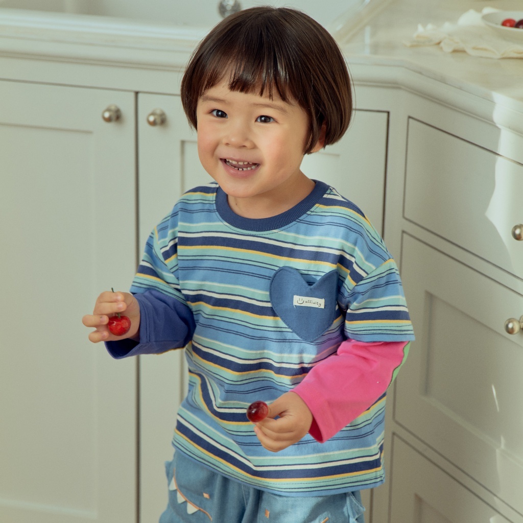 正韓春 1stblue 大愛心條紋短袖上衣