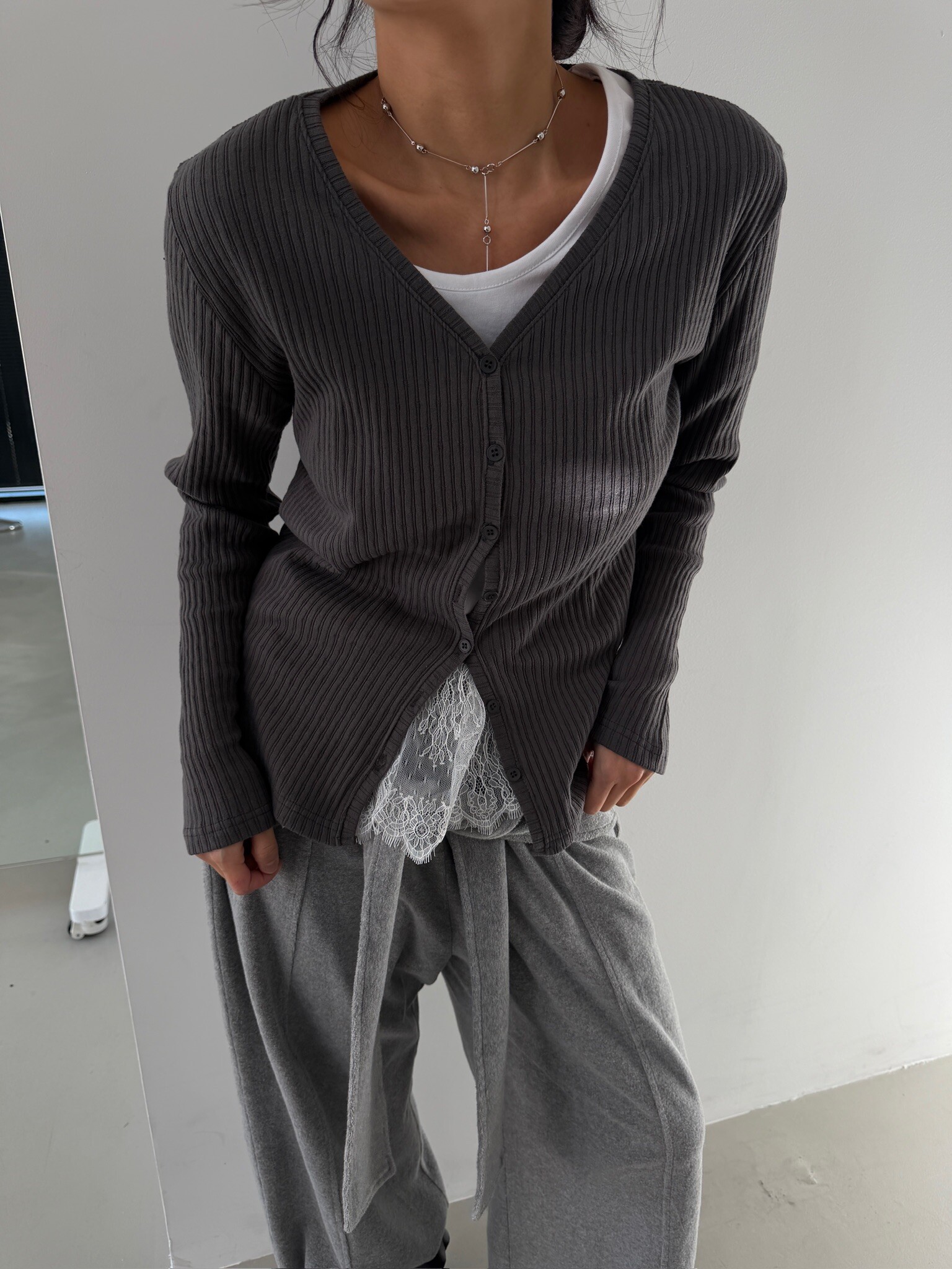 Ribbed slim cardigan