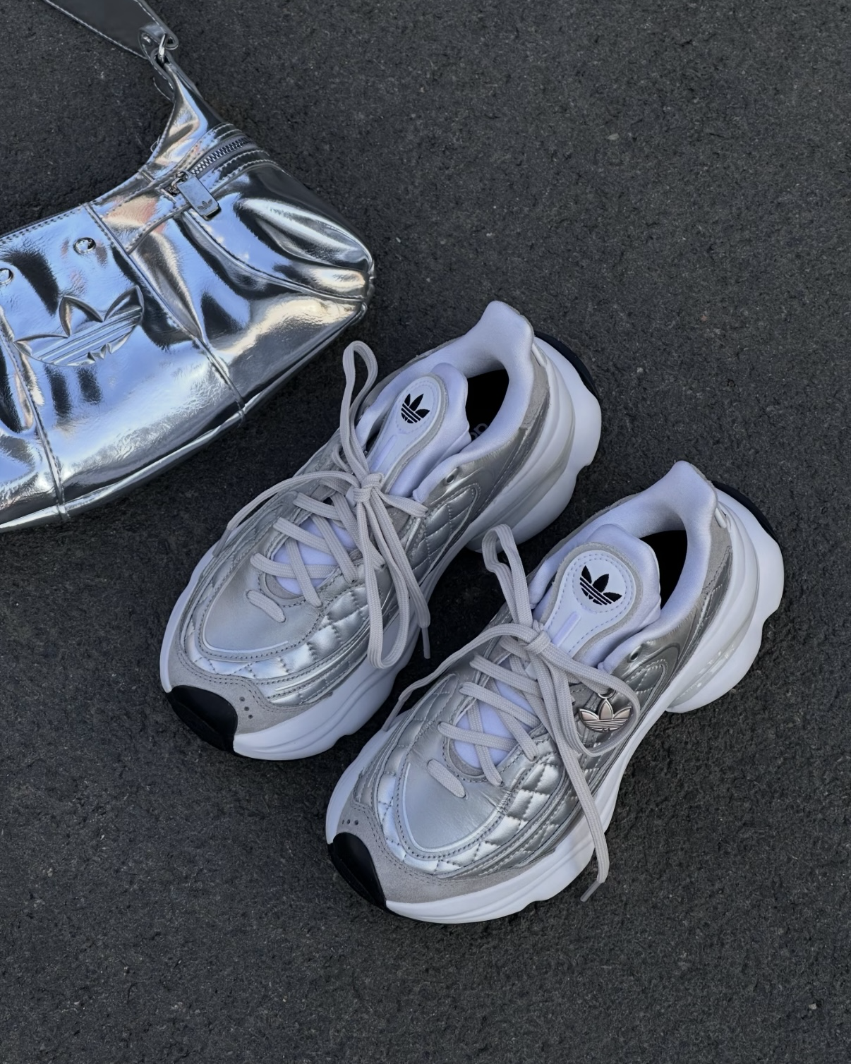 Adidas Originals Ozvenuz 灰銀 銀白 液態銀 菱格紋 小香風 厚底 老爹鞋 休閒鞋 女鞋