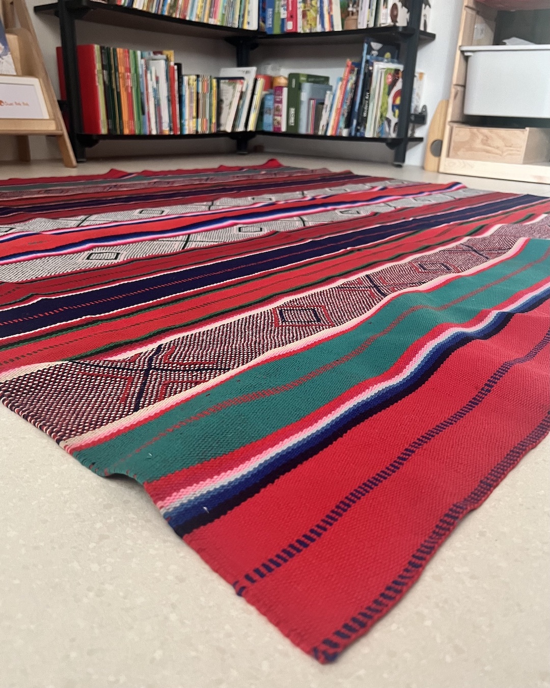 紅色與綠色條紋 | 老件手工編織毯