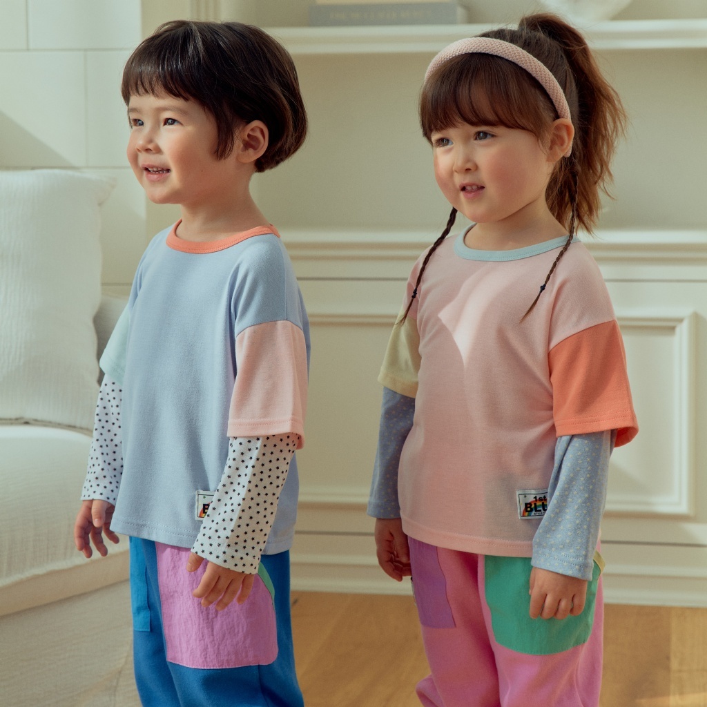 正韓春 1stblue 淘氣假兩件圓領上衣