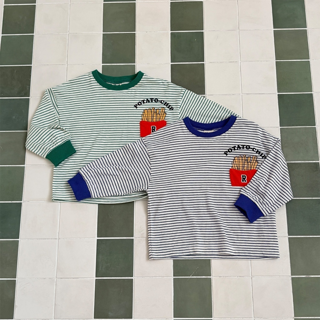 正韓春 1stblue 條紋薯條長袖上衣