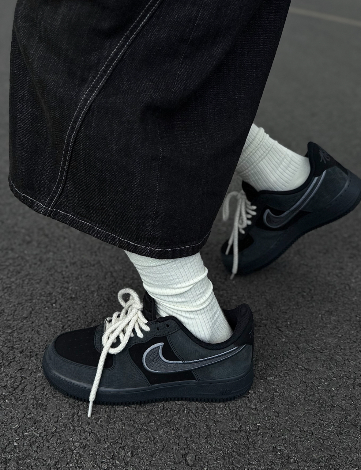 <🎁送麻繩鞋帶>Nike Air Force 1 AF1 灰黑刺繡拼接 刺繡 荔枝皮 IB6842-002/預購