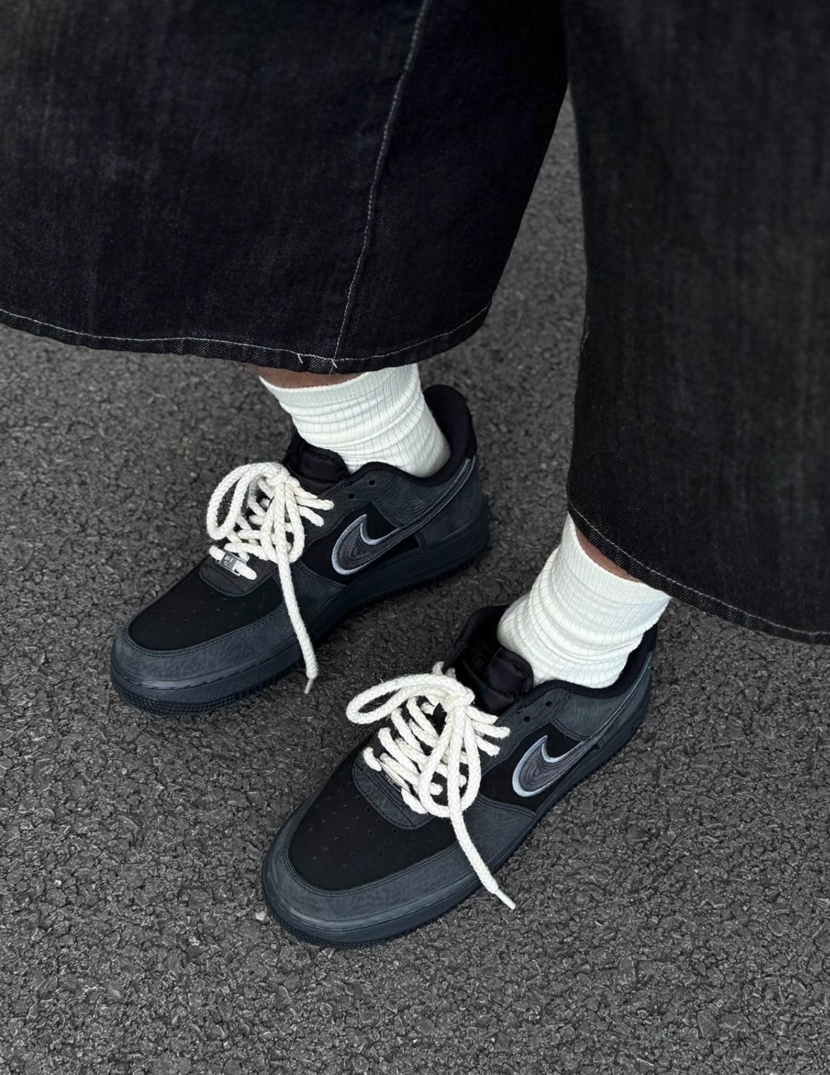 <🎁送麻繩鞋帶>Nike Air Force 1 AF1 灰黑刺繡拼接 刺繡 荔枝皮 IB6842-002/預購