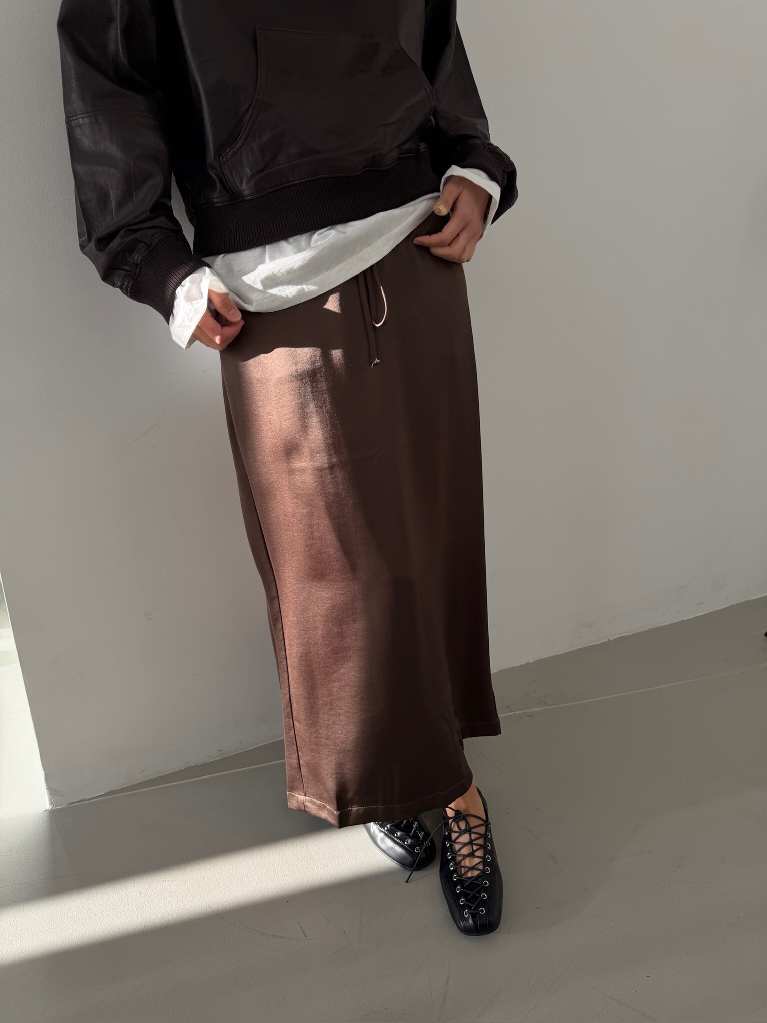Satin brown long skirt
