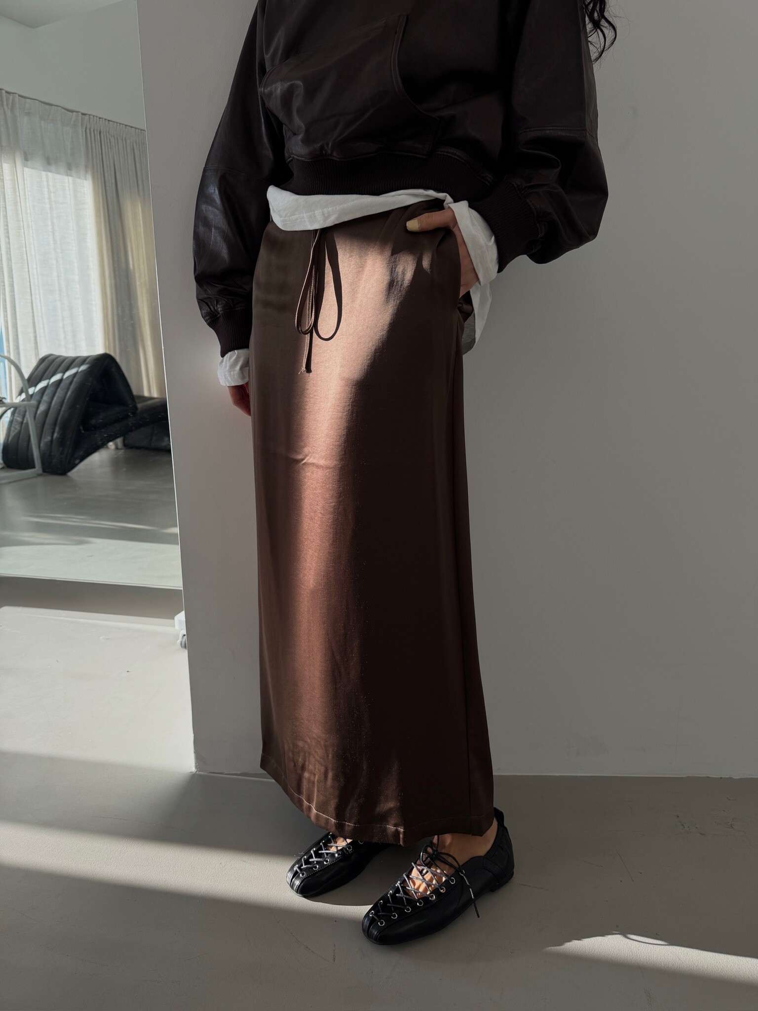 Satin brown long skirt