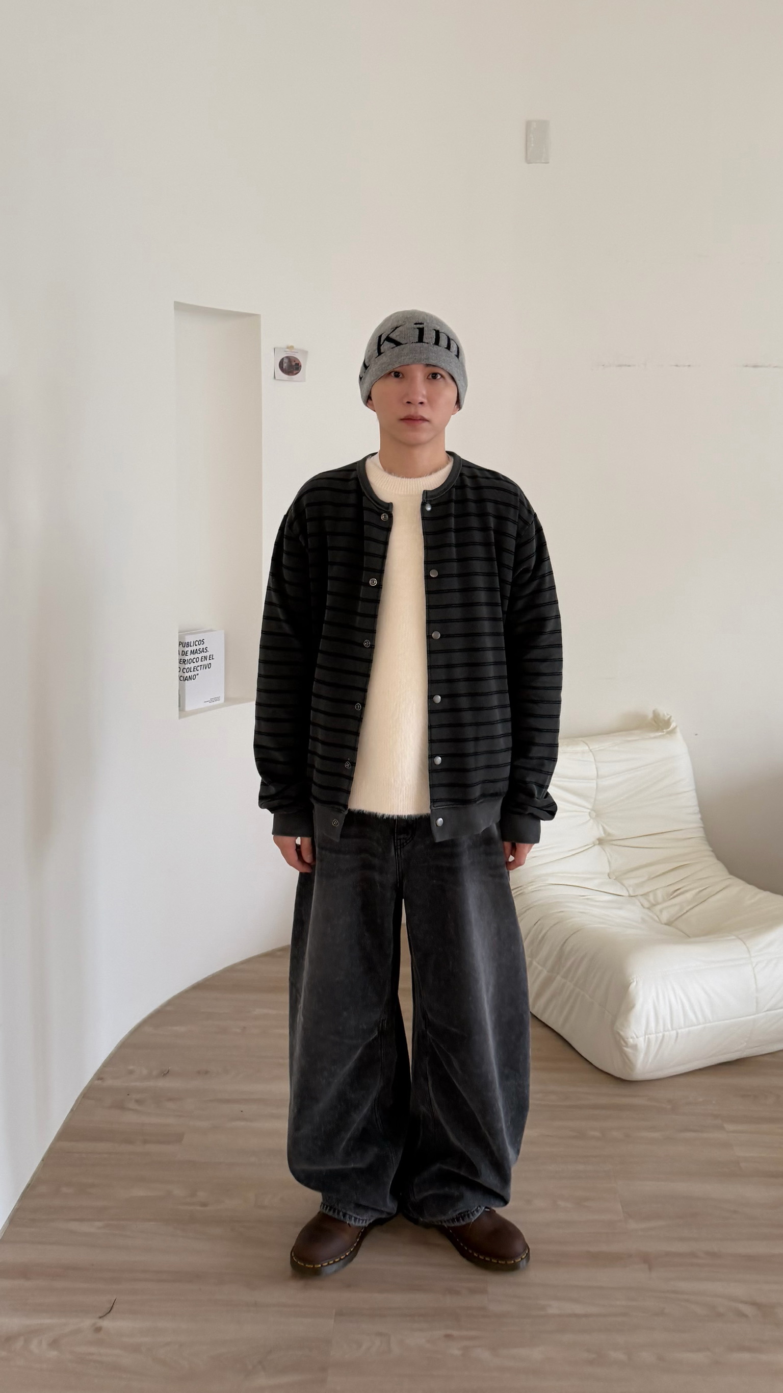 橫條鈕扣棉質外套