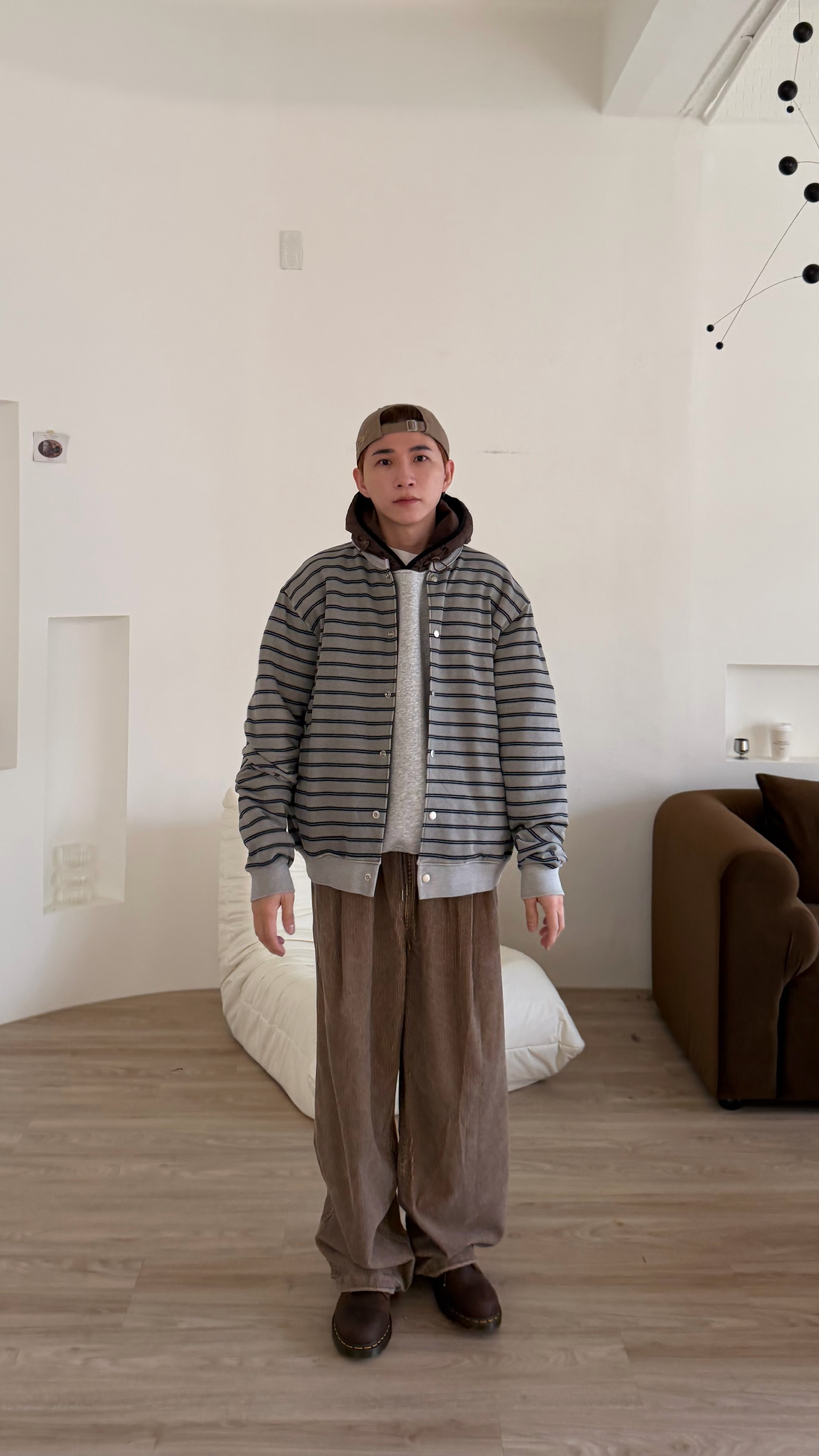 橫條鈕扣棉質外套