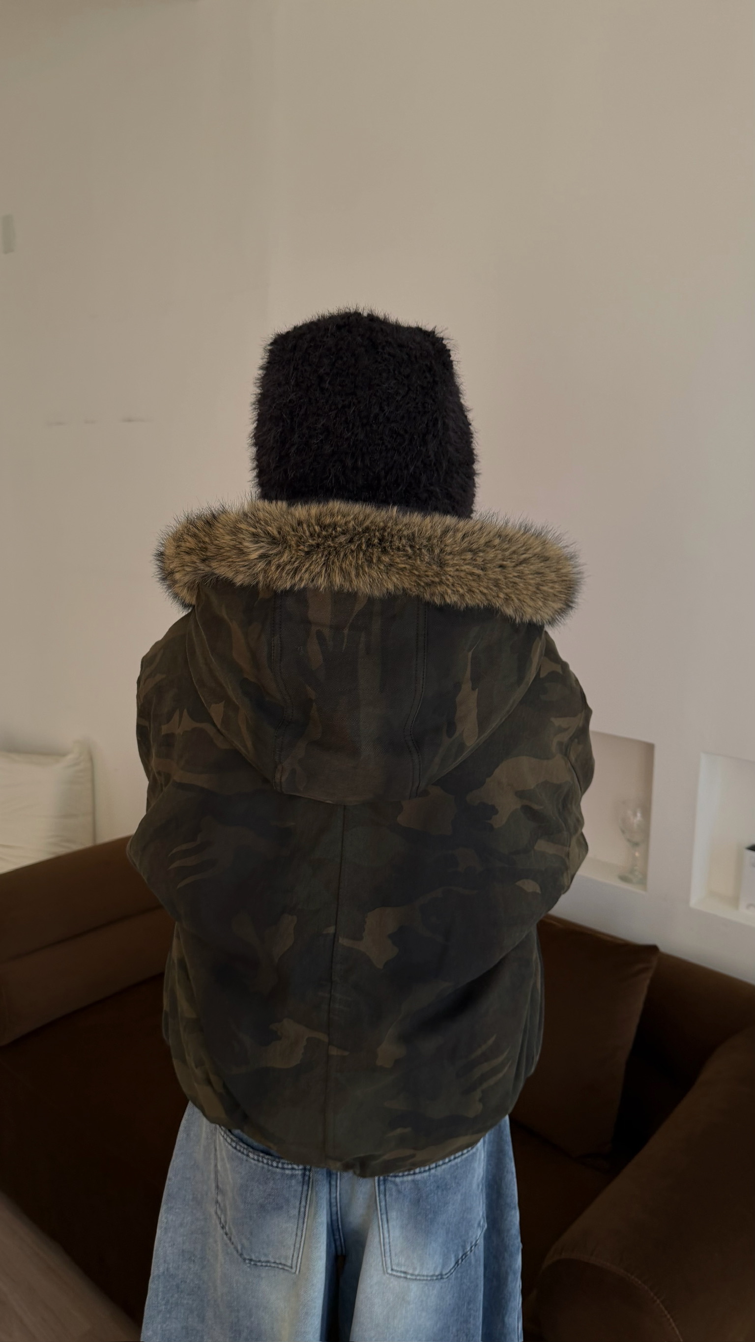 浣熊毛迷彩保暖外套