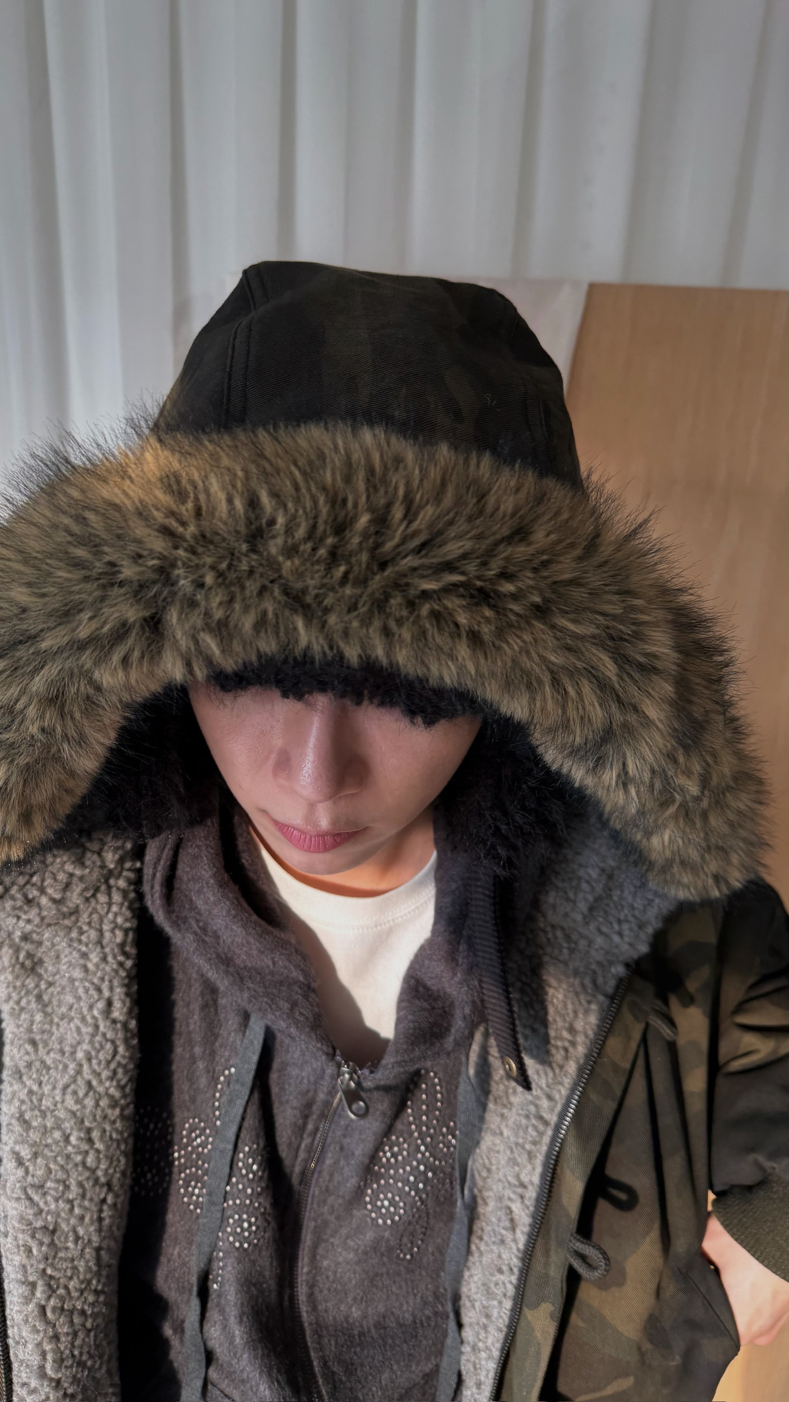 浣熊毛迷彩保暖外套