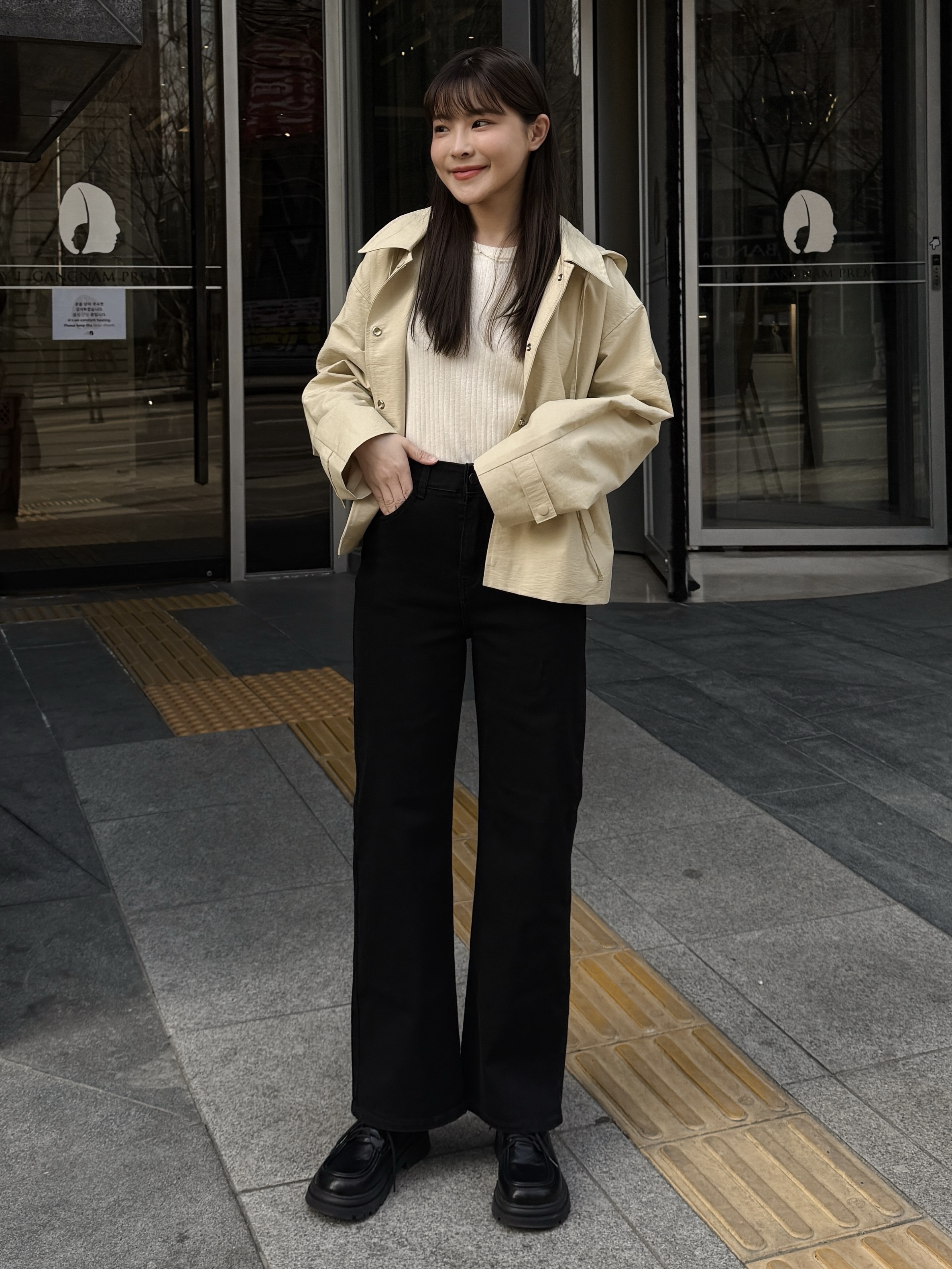 自訂 天天穿顯瘦直腿落地褲(碳黑)