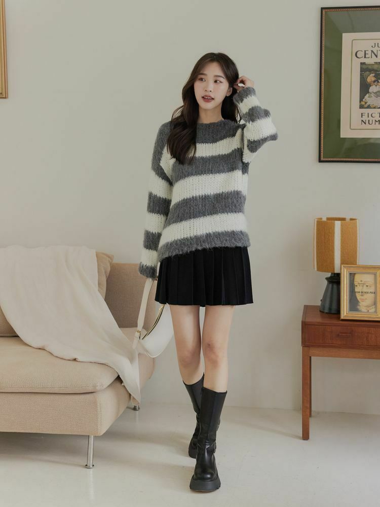 質感A字針織百摺短裙