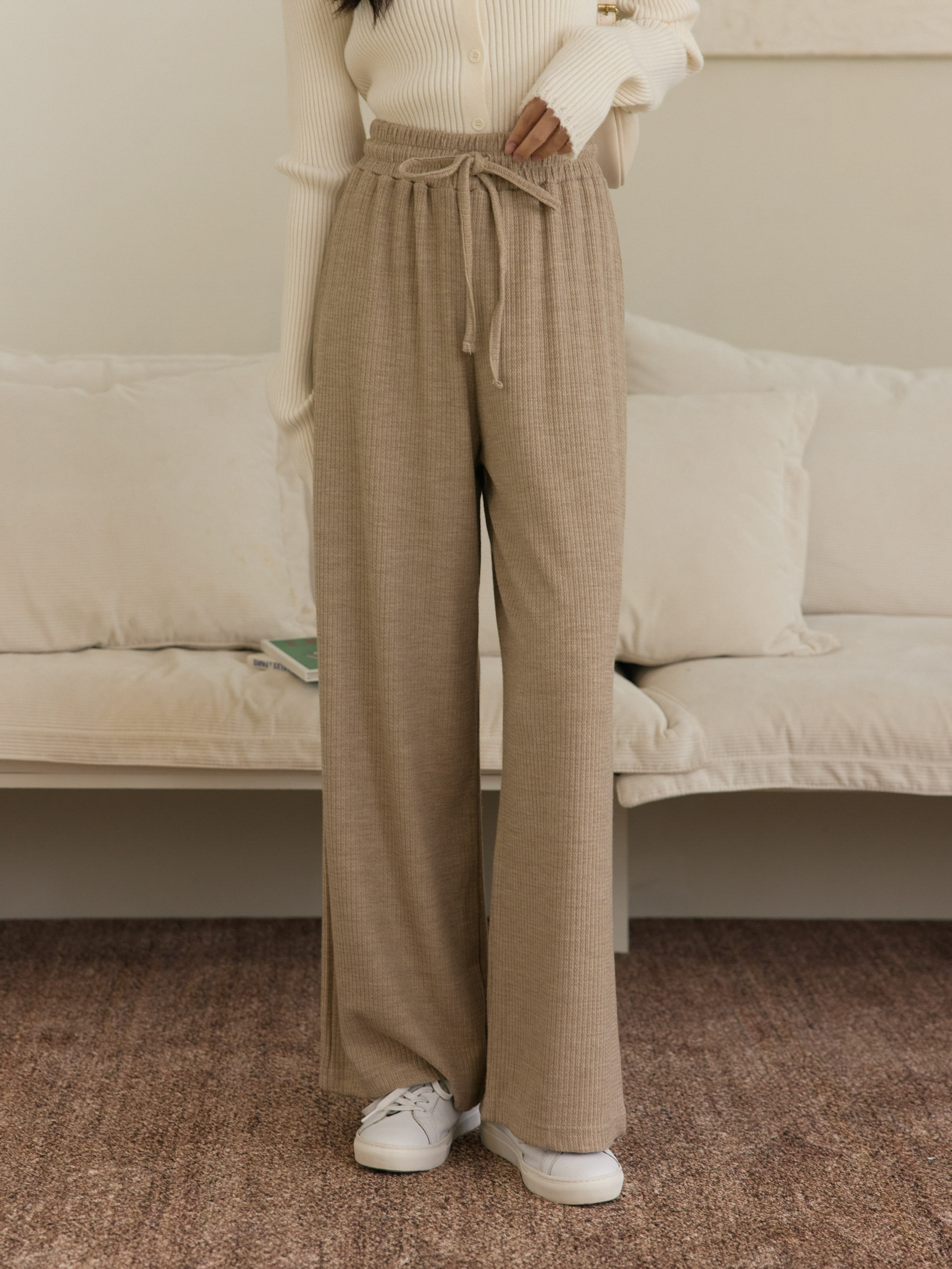 超舒適 彈性鬆緊綁帶寬褲