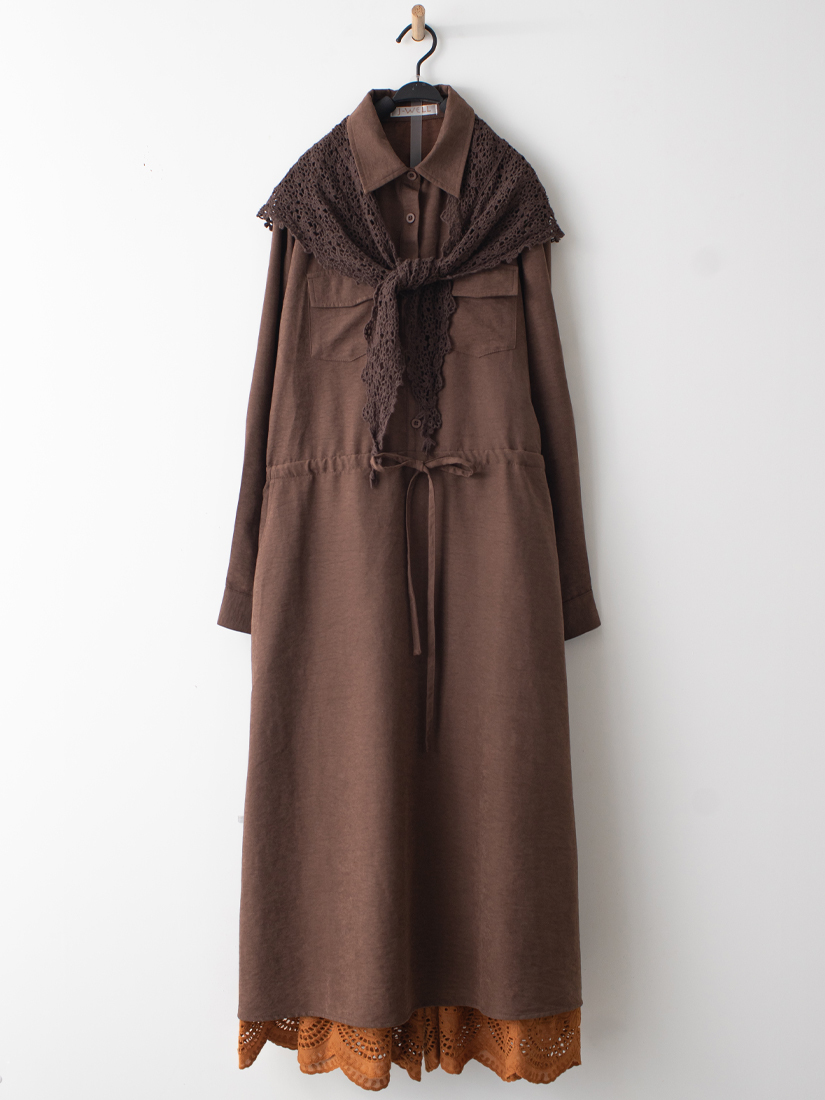 簡約綁帶洋裝日系繡花寬褲組合