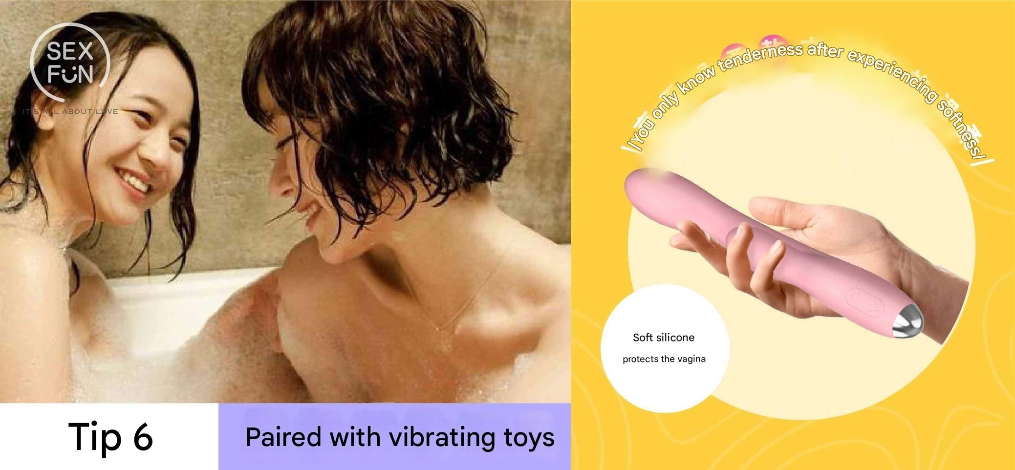 Lesbian couple using vibrator toy