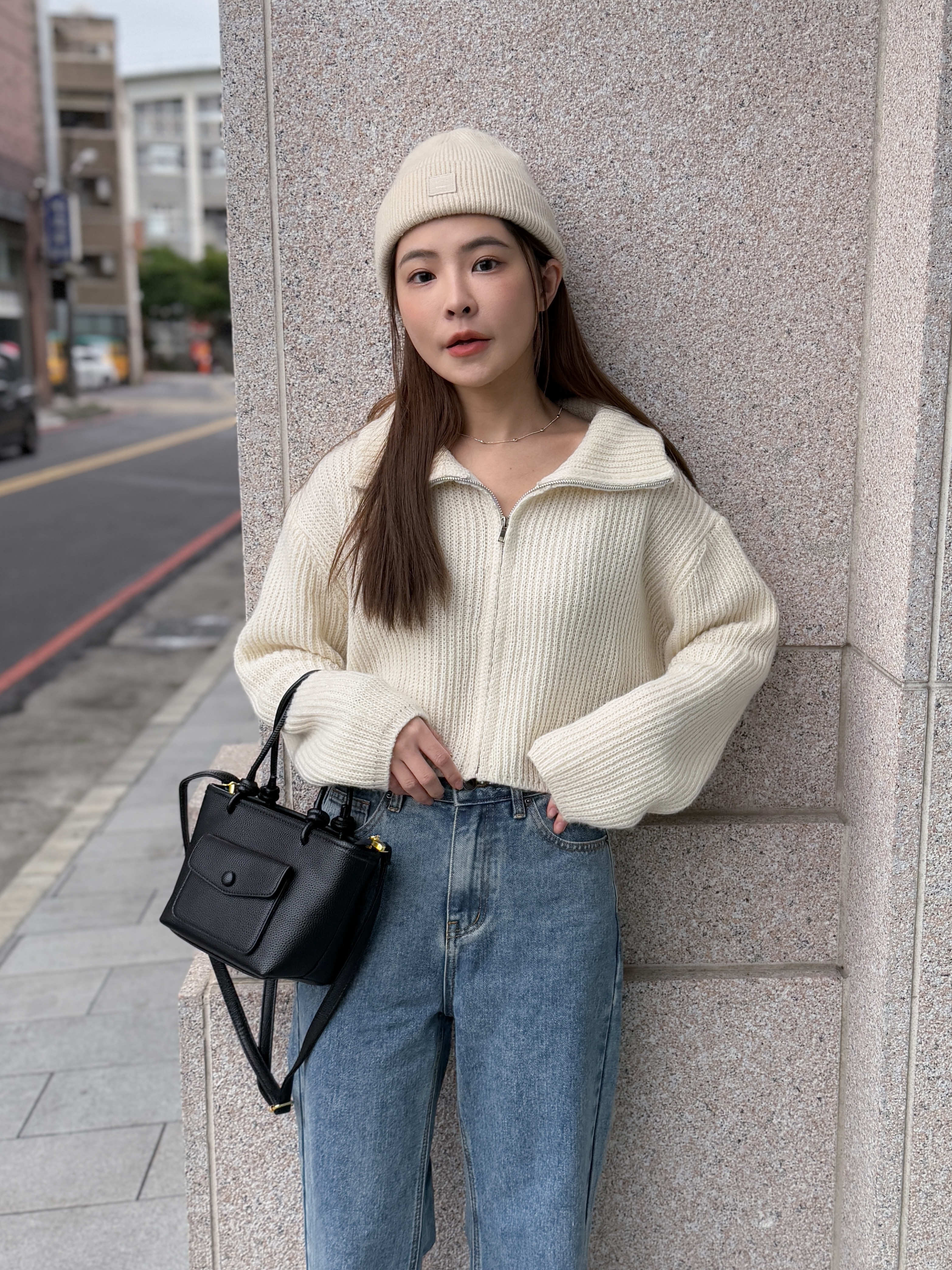 推薦款 小翻領兩穿拉鍊針織