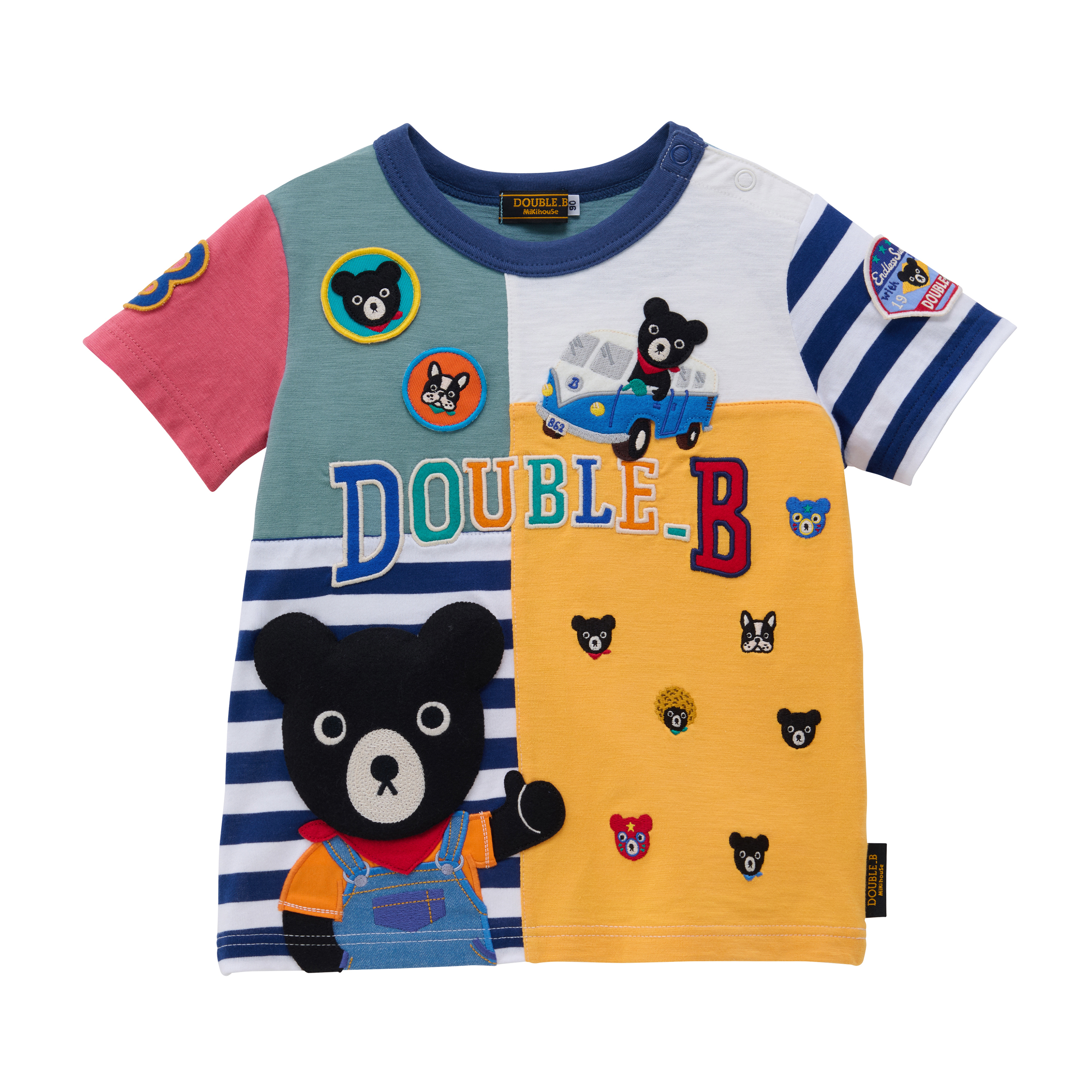 DB 小熊襟章拼格T恤