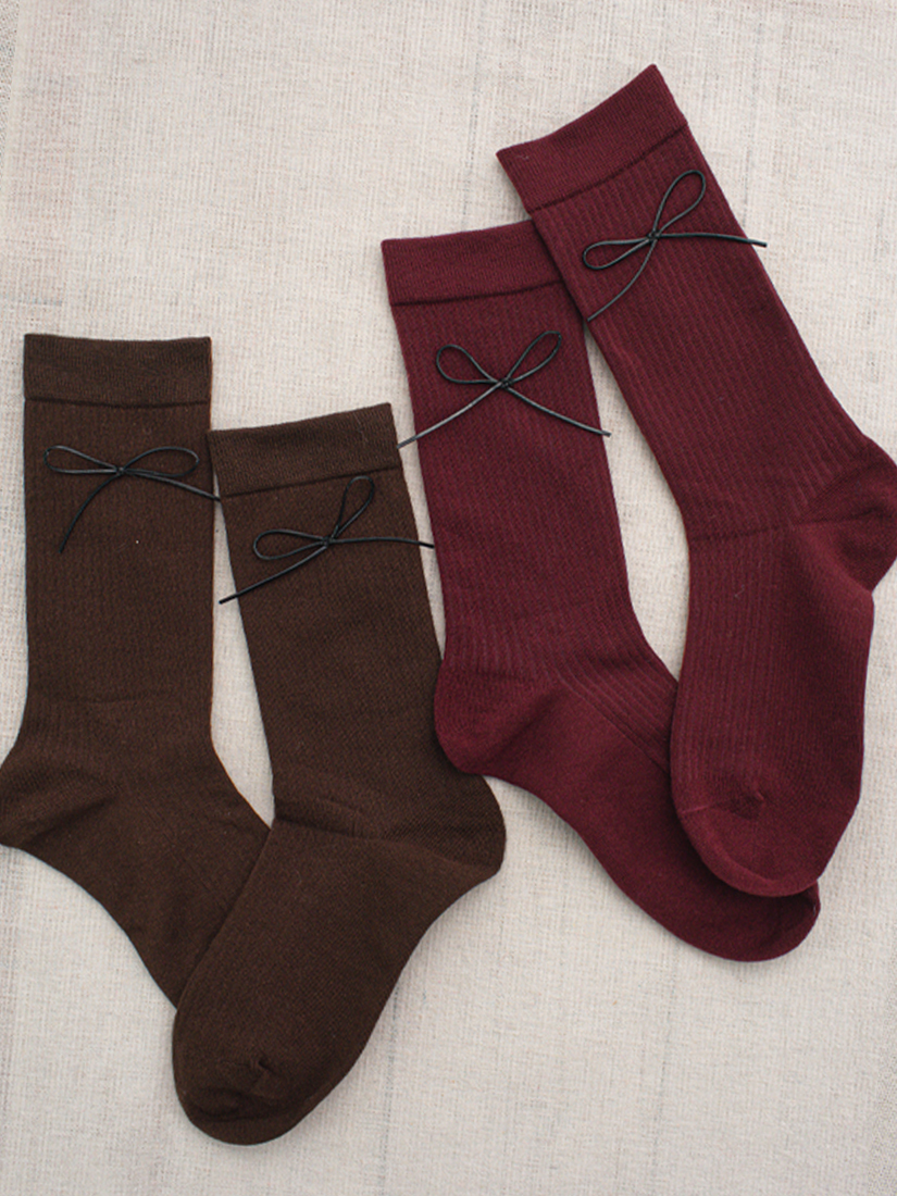 芭蕾蝴蝶結直紋中筒襪