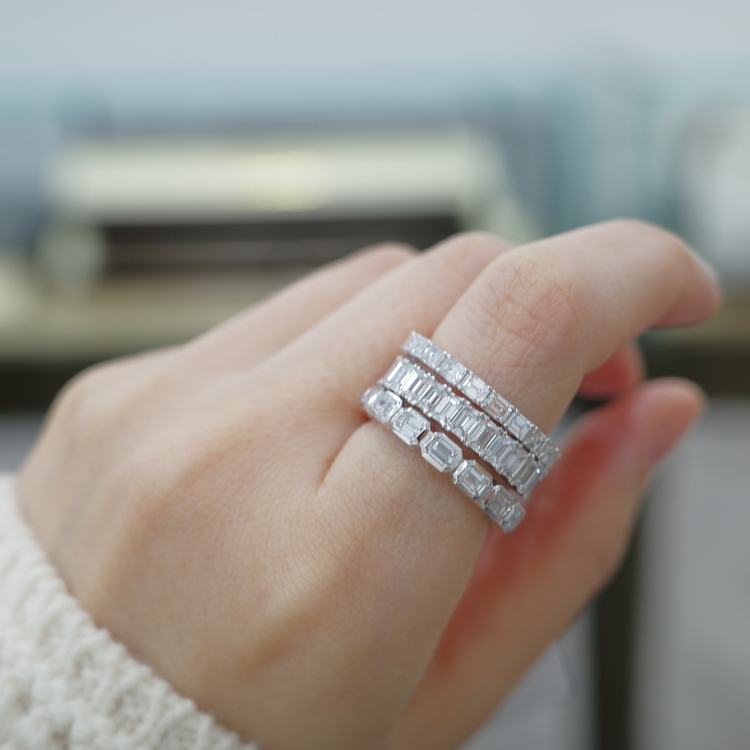 祖母綠切割鑽石渾身戒指-平均12份