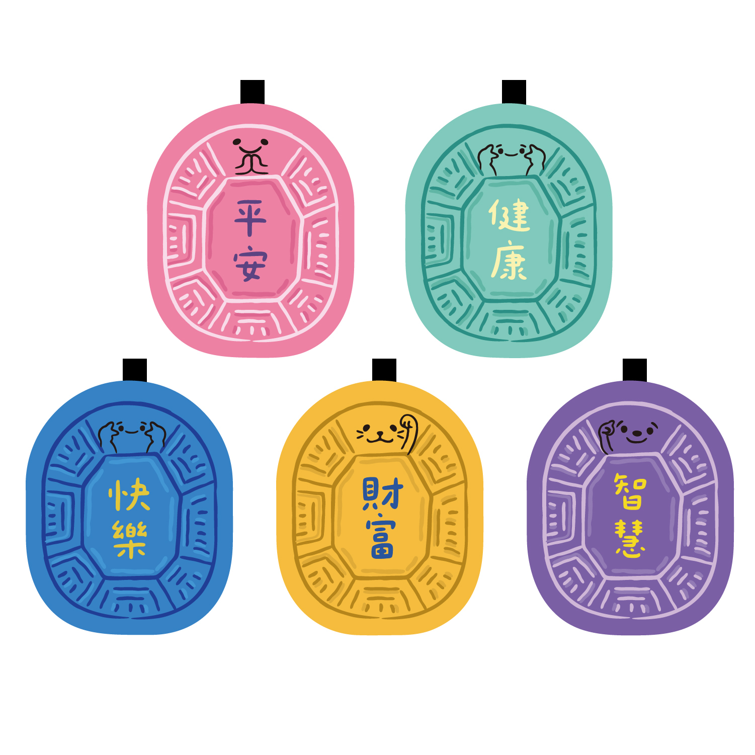 紅龜粿開運吊飾- 好運五色款
