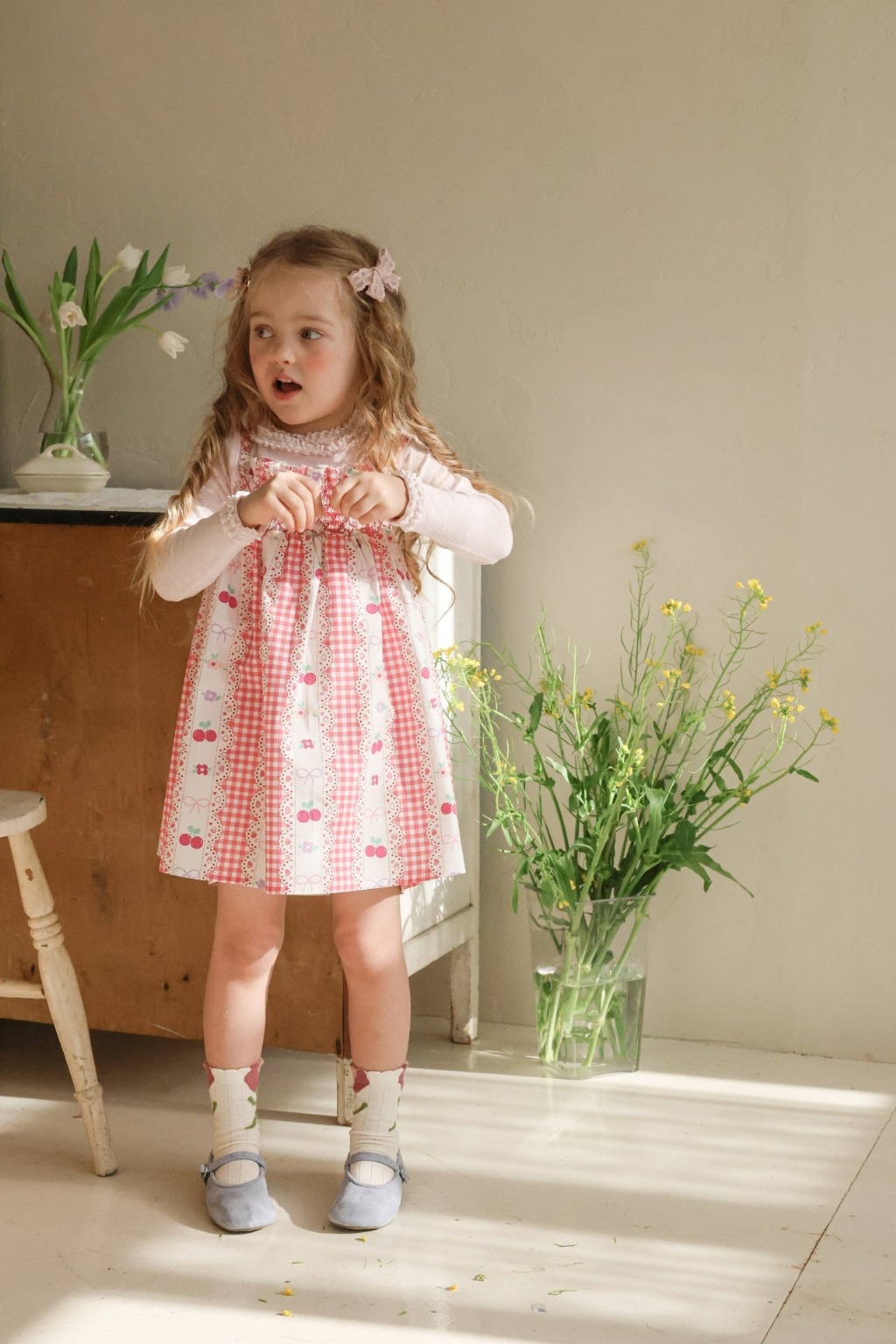 正韓春FLO 三色復古水果洋裝