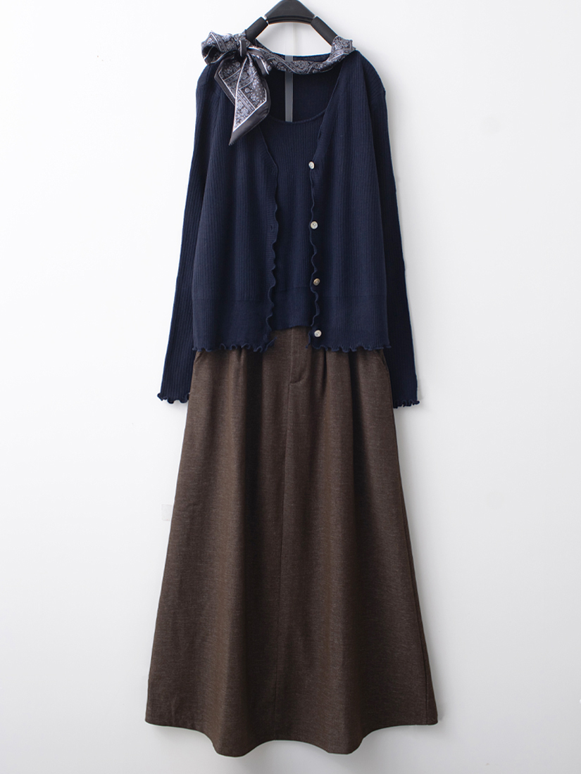 仿兩件式針織上衣打褶A字長裙組合