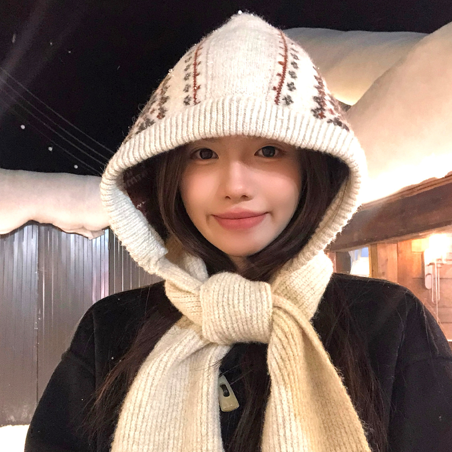 圖騰針織大人帽圍