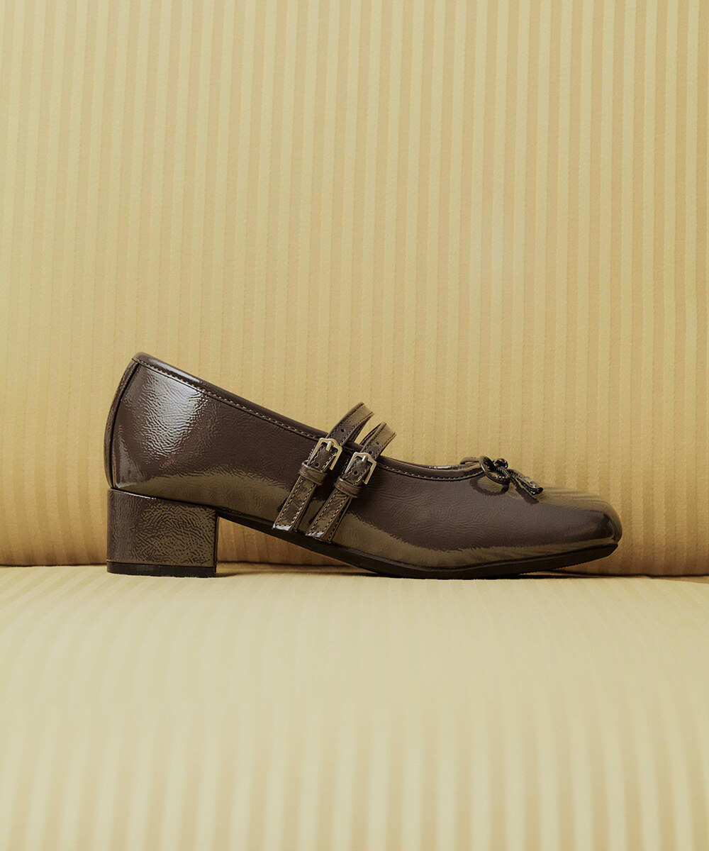 SQUARE TOE TWO STRAP MARYJANE 4CM 碳黑色方頭雙帶高跟瑪莉珍鞋