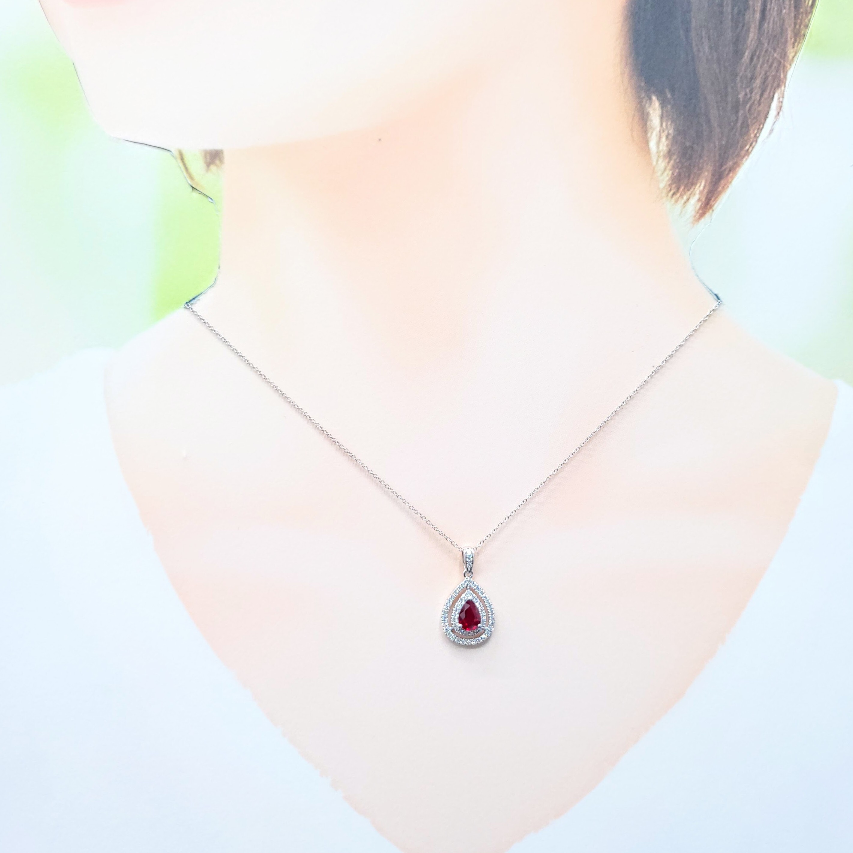 全新18K白金【單粒74份紅寶石】配27份鑽石吊墜