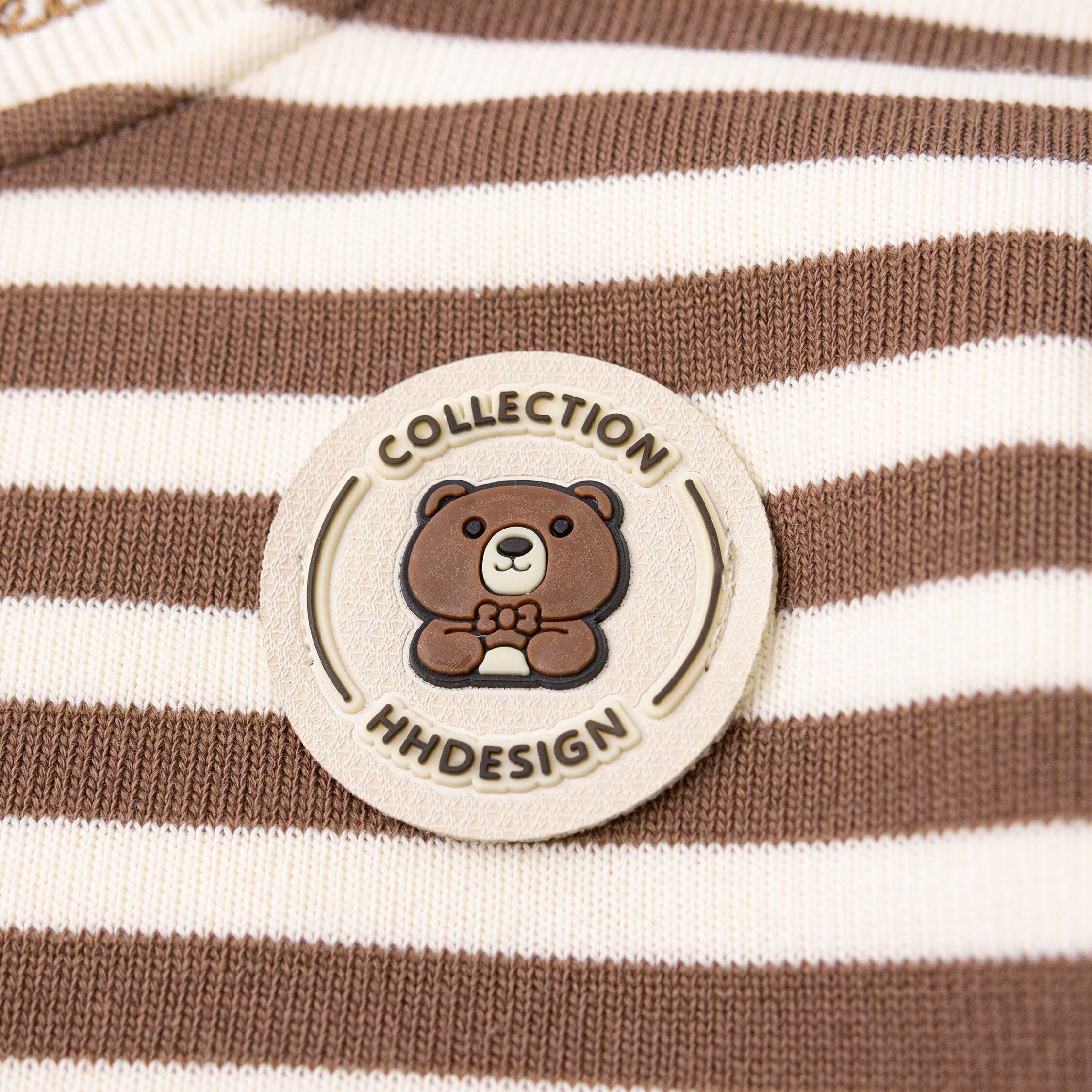 【H55868】禮物小熊內刷毛條紋上衣＊二色