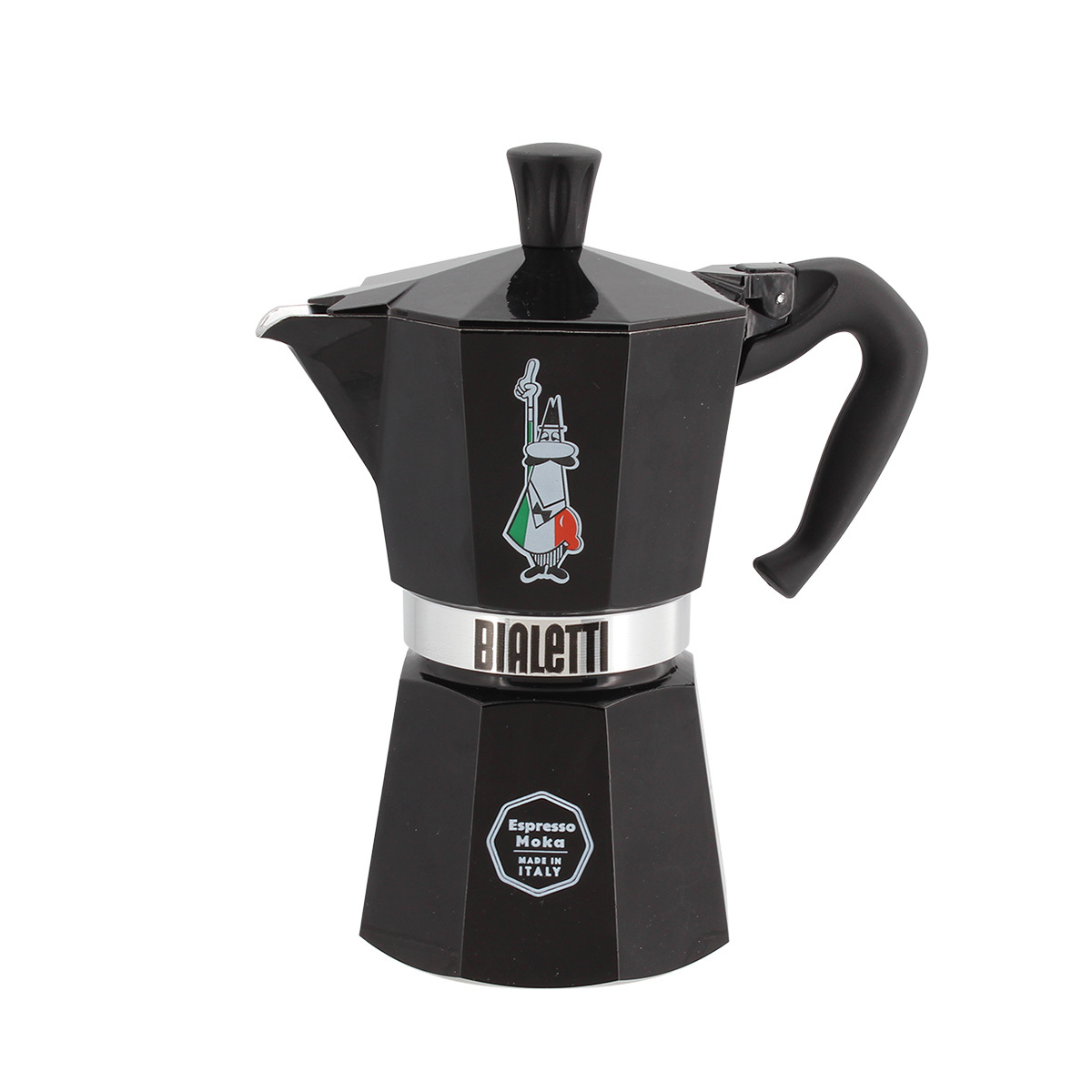 意大利 BIALETTI 6杯裝鋁質摩卡咖啡壺 -意大利旗特別版 -黑色 -0009043
