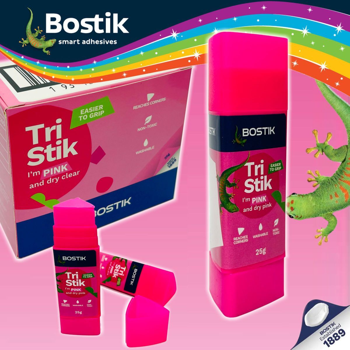Bostik® Tri Stik 粉紅三角槳糊筆 (25克) 10 支裝《香港行貨》
