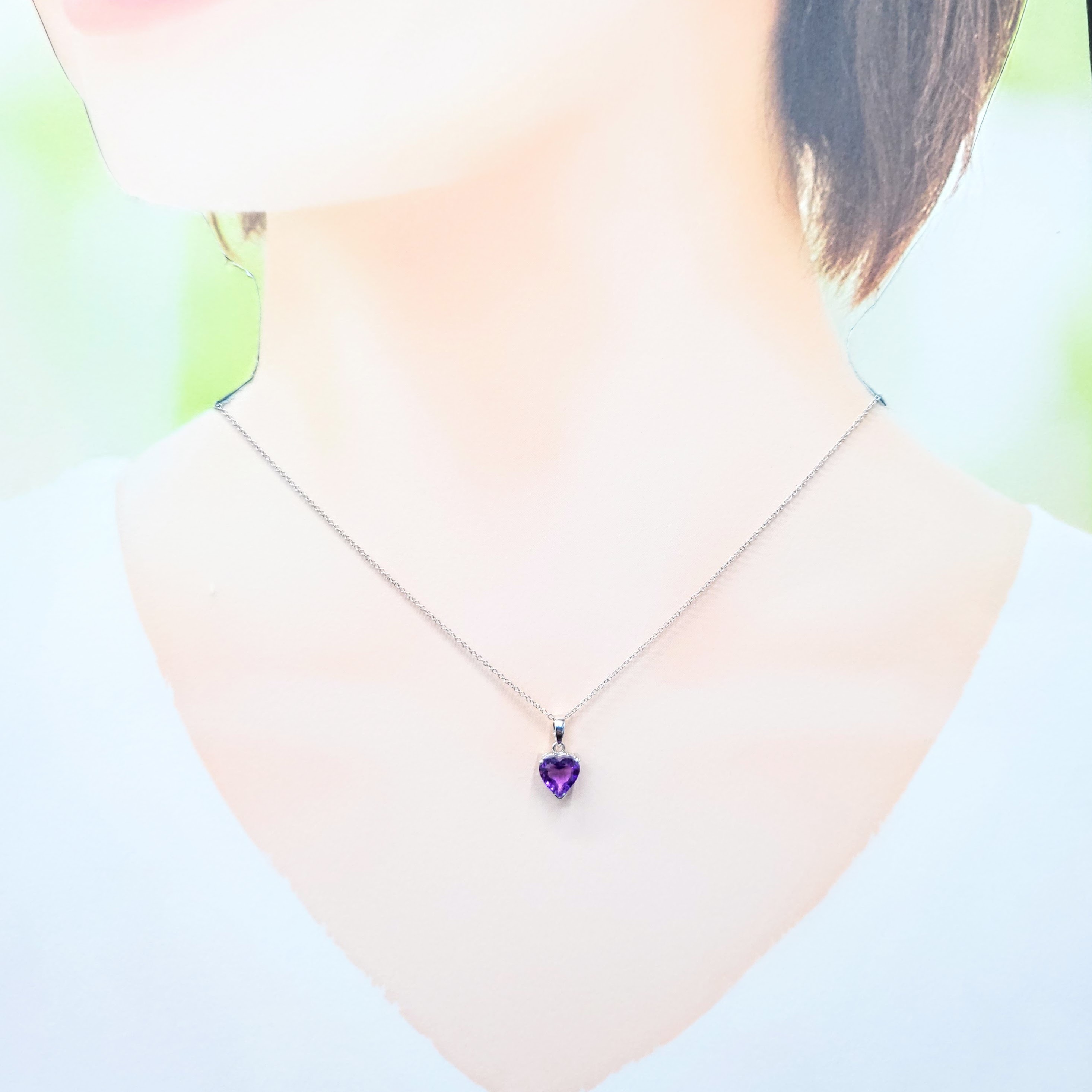 全新14K白金紫晶吊墜
