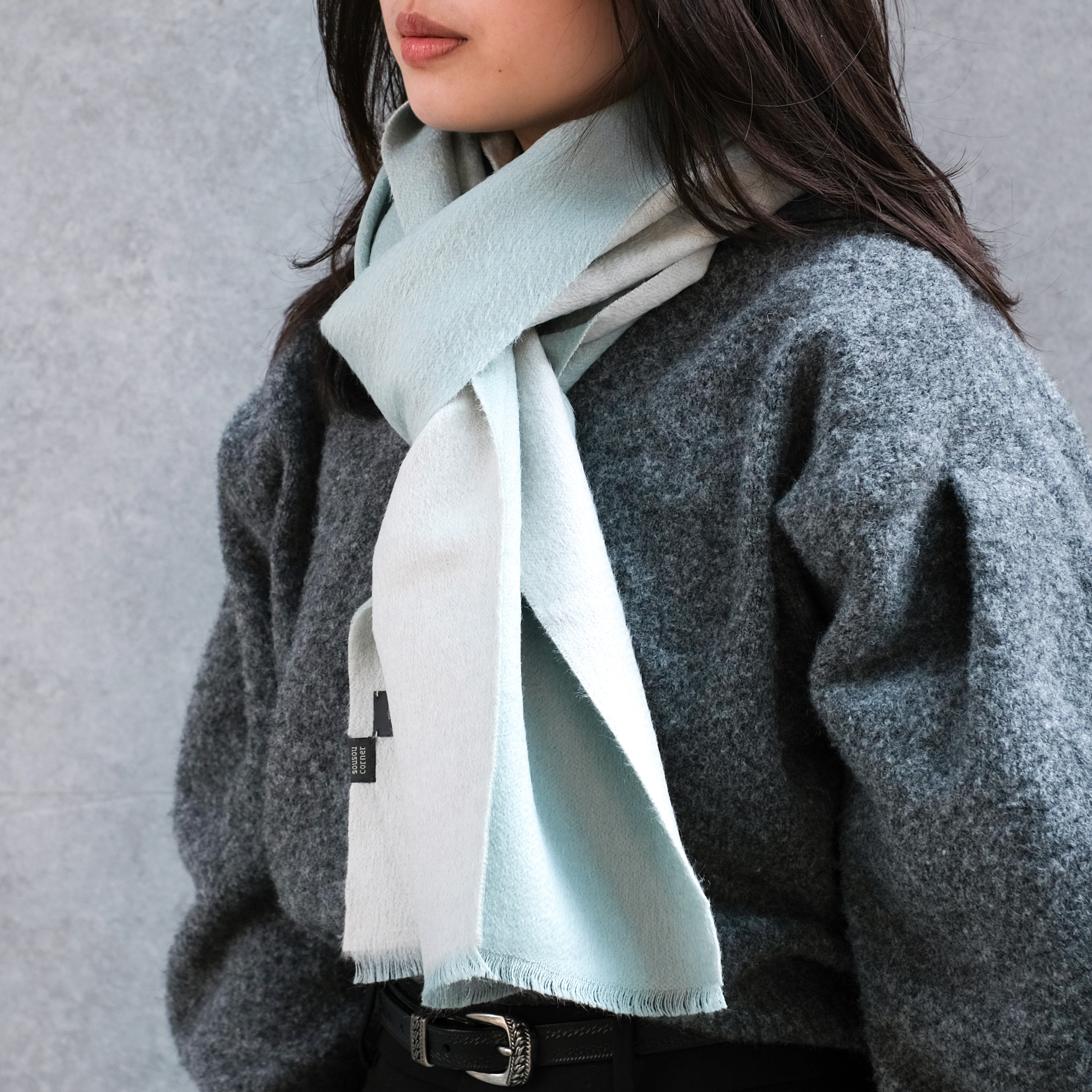 安地斯羊駝圍巾｜雙面suri款 - 湖綠｜秘魯