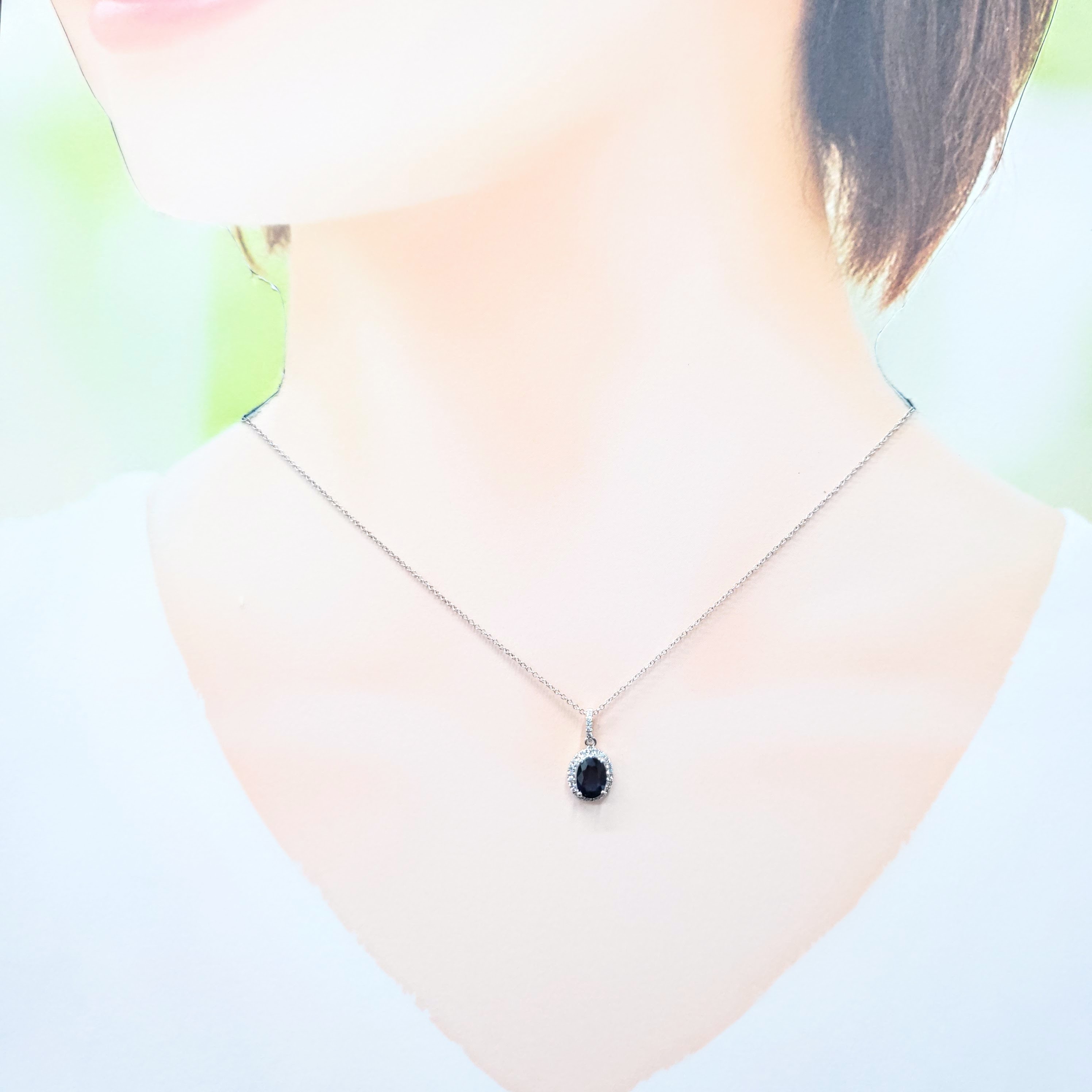 全新18K白金【單粒94份藍寶石】配11份鑽石吊墜