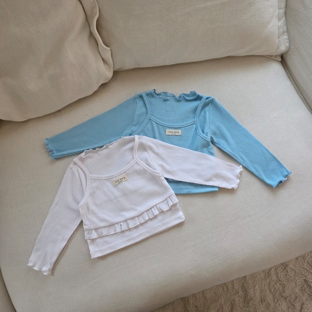 正韓春COLOR 兩色日系假兩件上衣