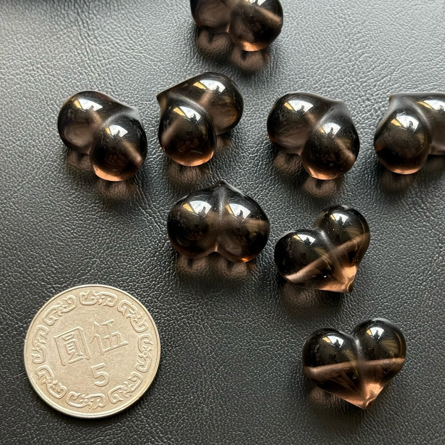 [原石] 茶晶 胖愛心 通孔串珠配件