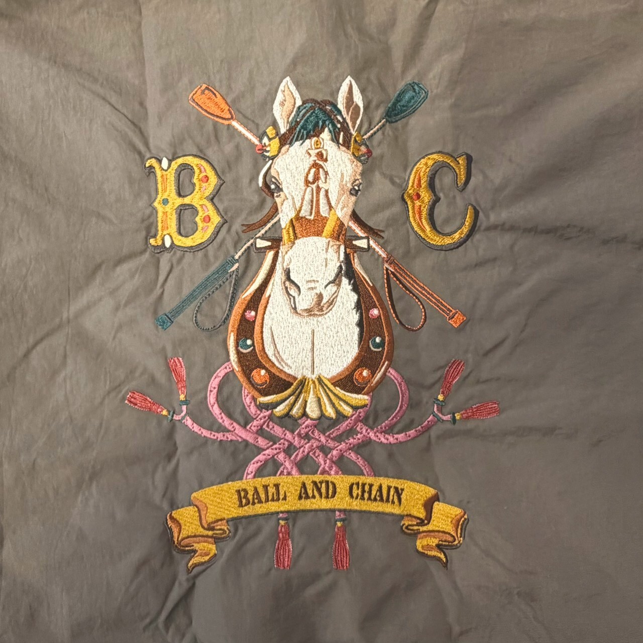 Ball＆Chain 刺繡環保購物袋 L號 - 灰 (30117185)