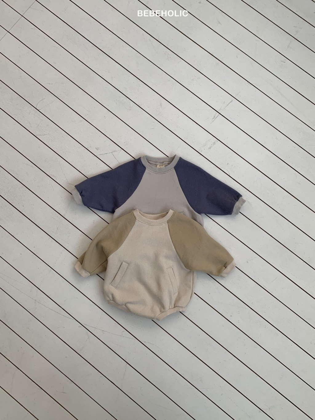 正韓春bebeholic 嫩嬰拼色長袖包屁衣