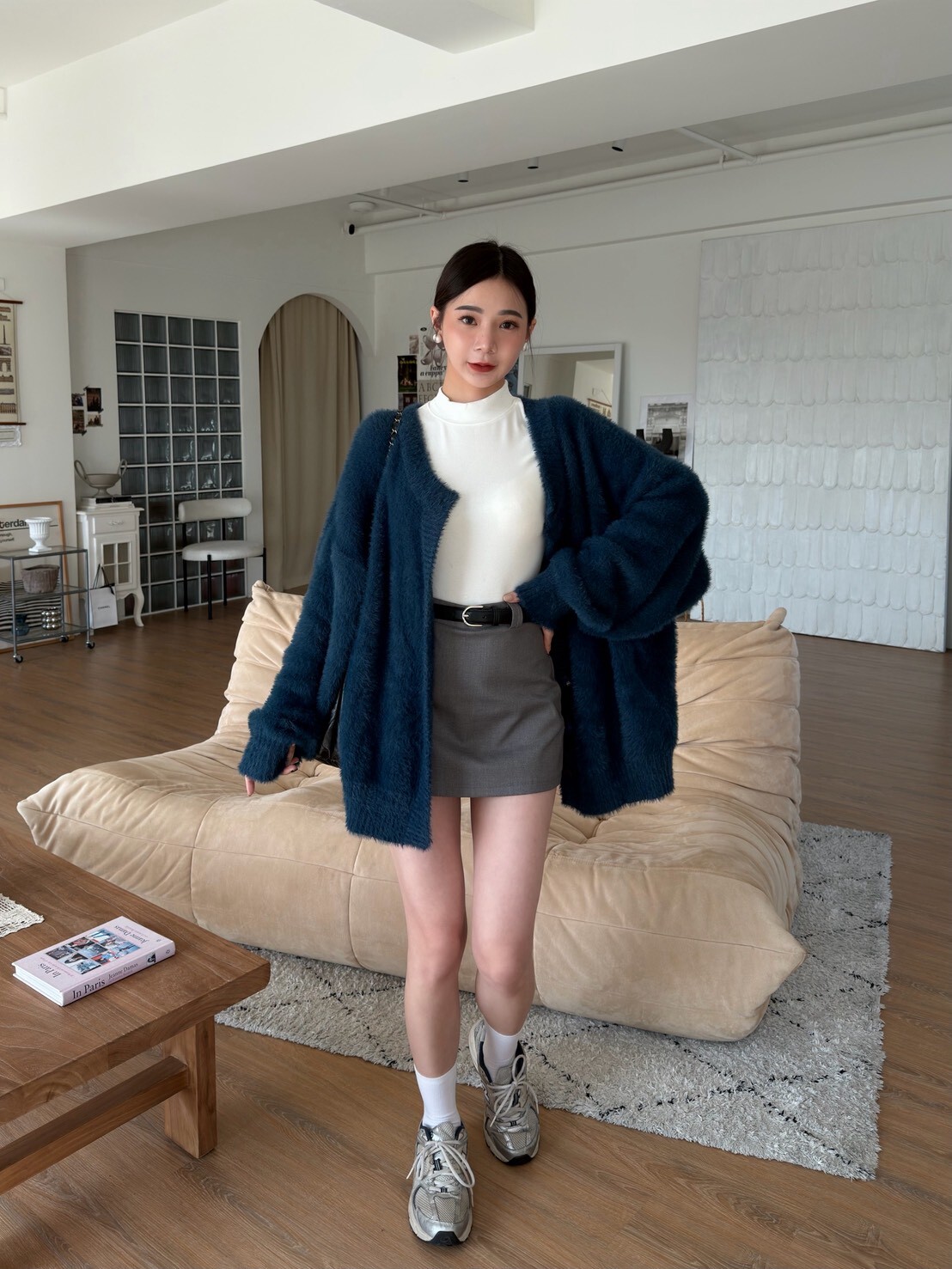 慵懶排釦毛毛針織外套