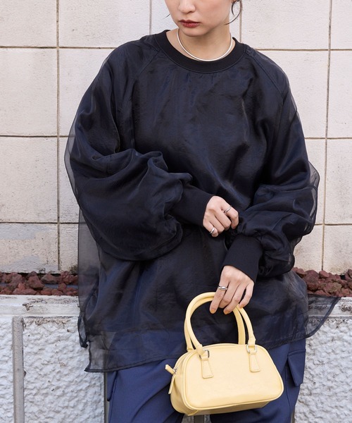 MM Sheer layered volume sleeve oversized sweatshirt