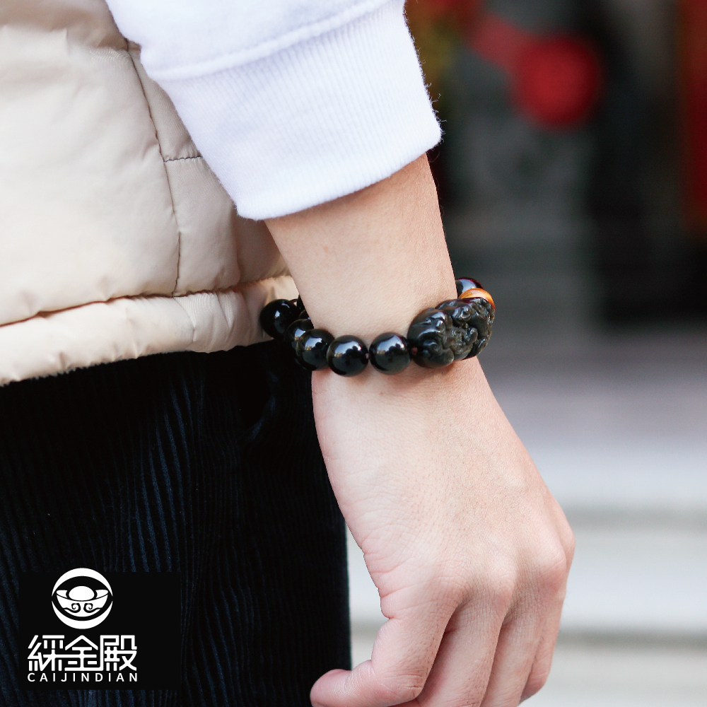 招財黑曜石貔貅手鍊｜手珠｜聚財｜避邪（含過爐）12MM【綵金殿】