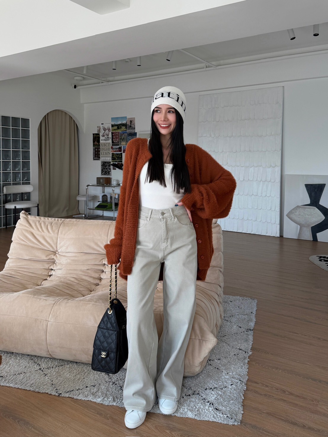 慵懶排釦毛毛針織外套