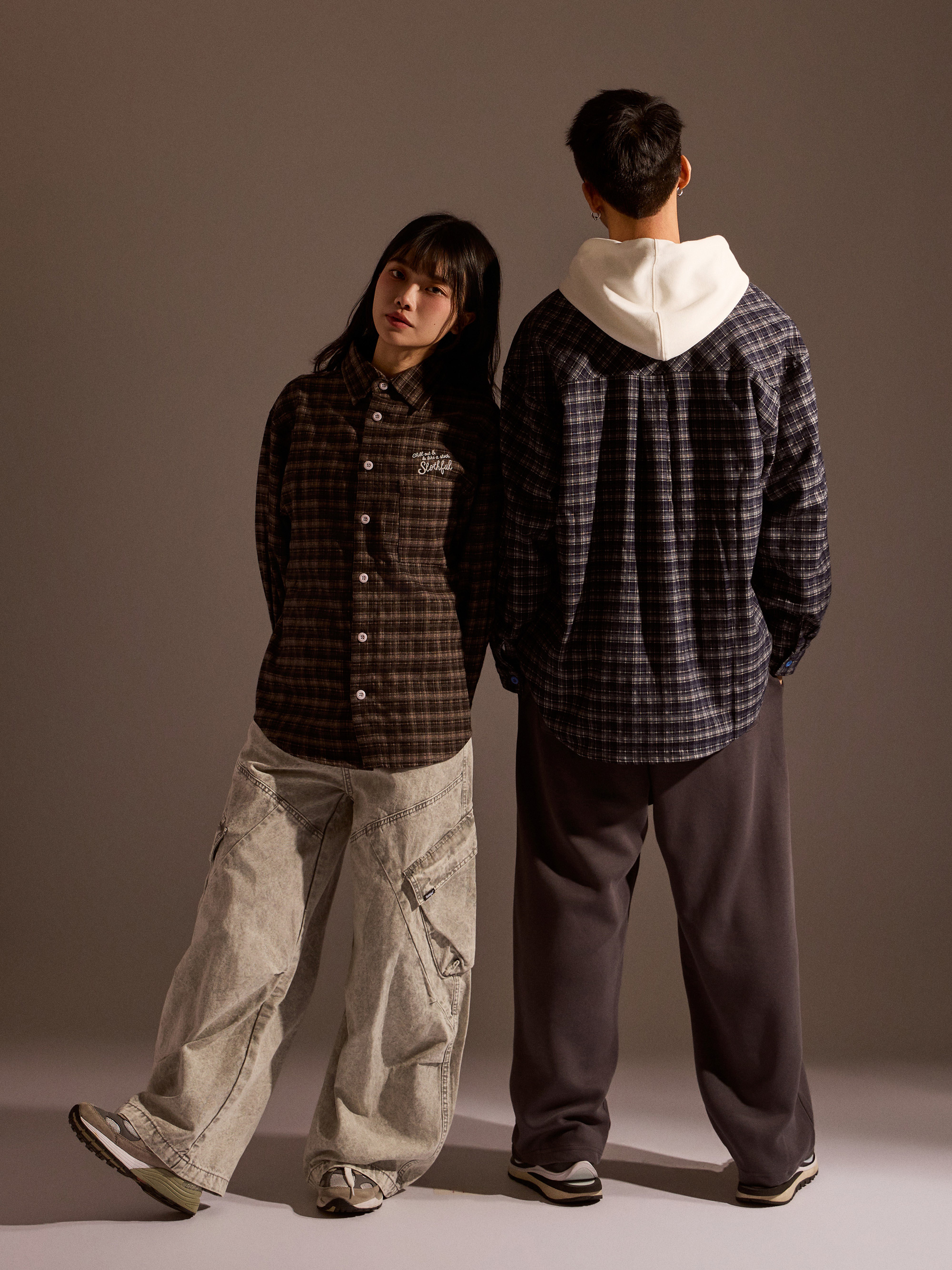 刷色格紋工裝襯衫