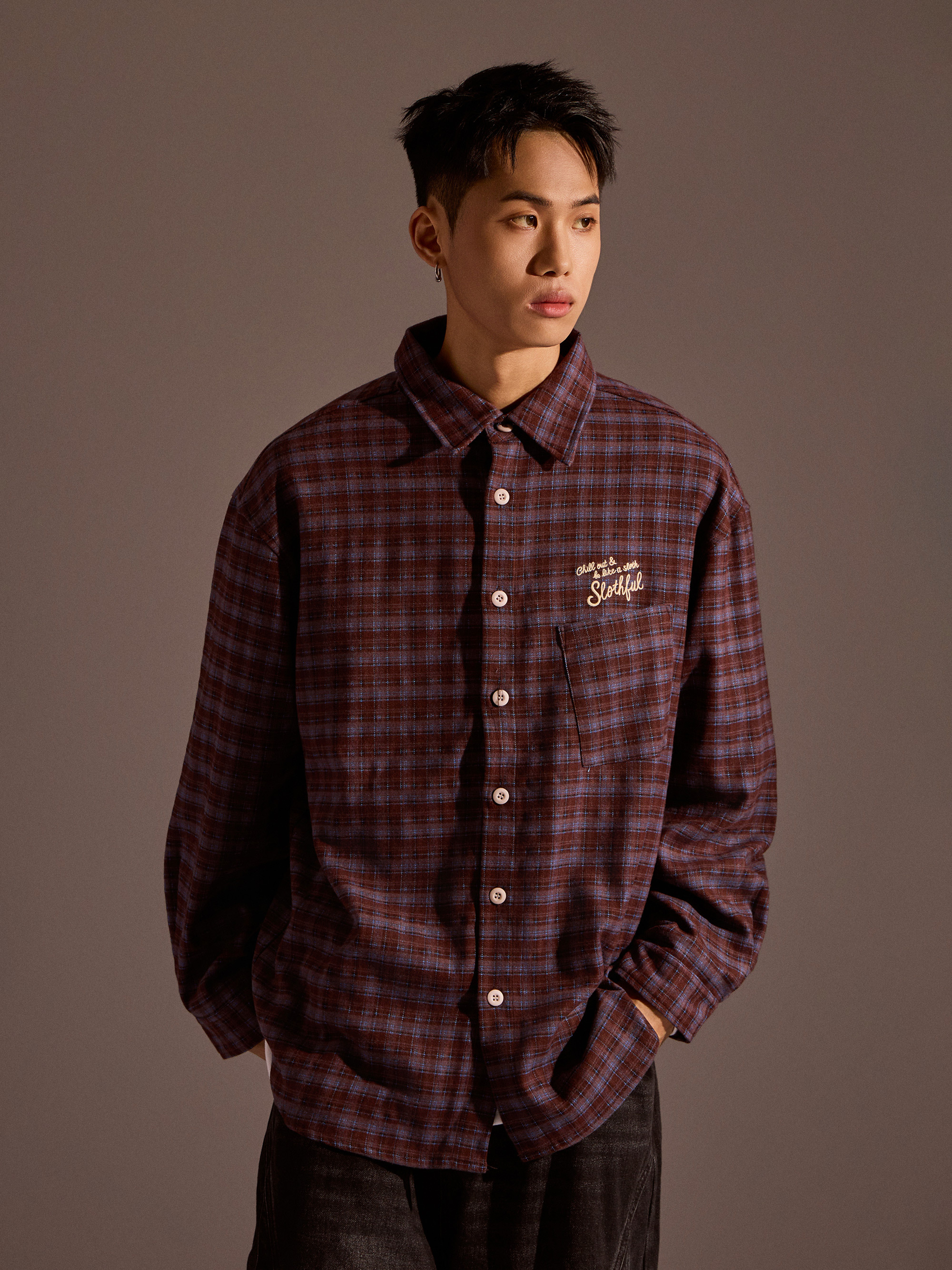 刷色格紋工裝襯衫